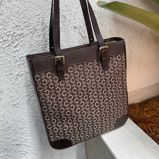 Celine C Macadam Brown Canvas Tote Bag