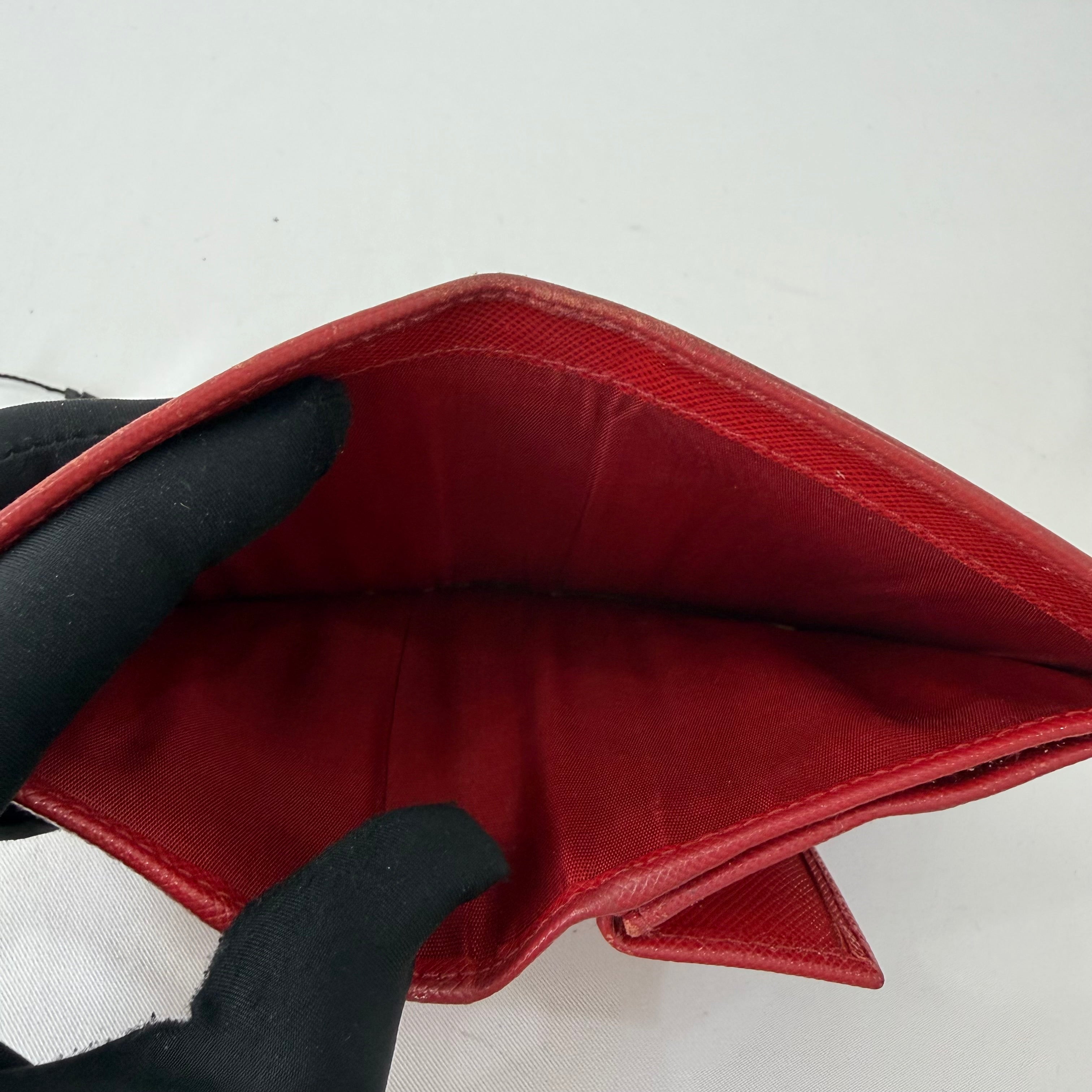 Prada Small Saffiano Leather Wallet in Red
