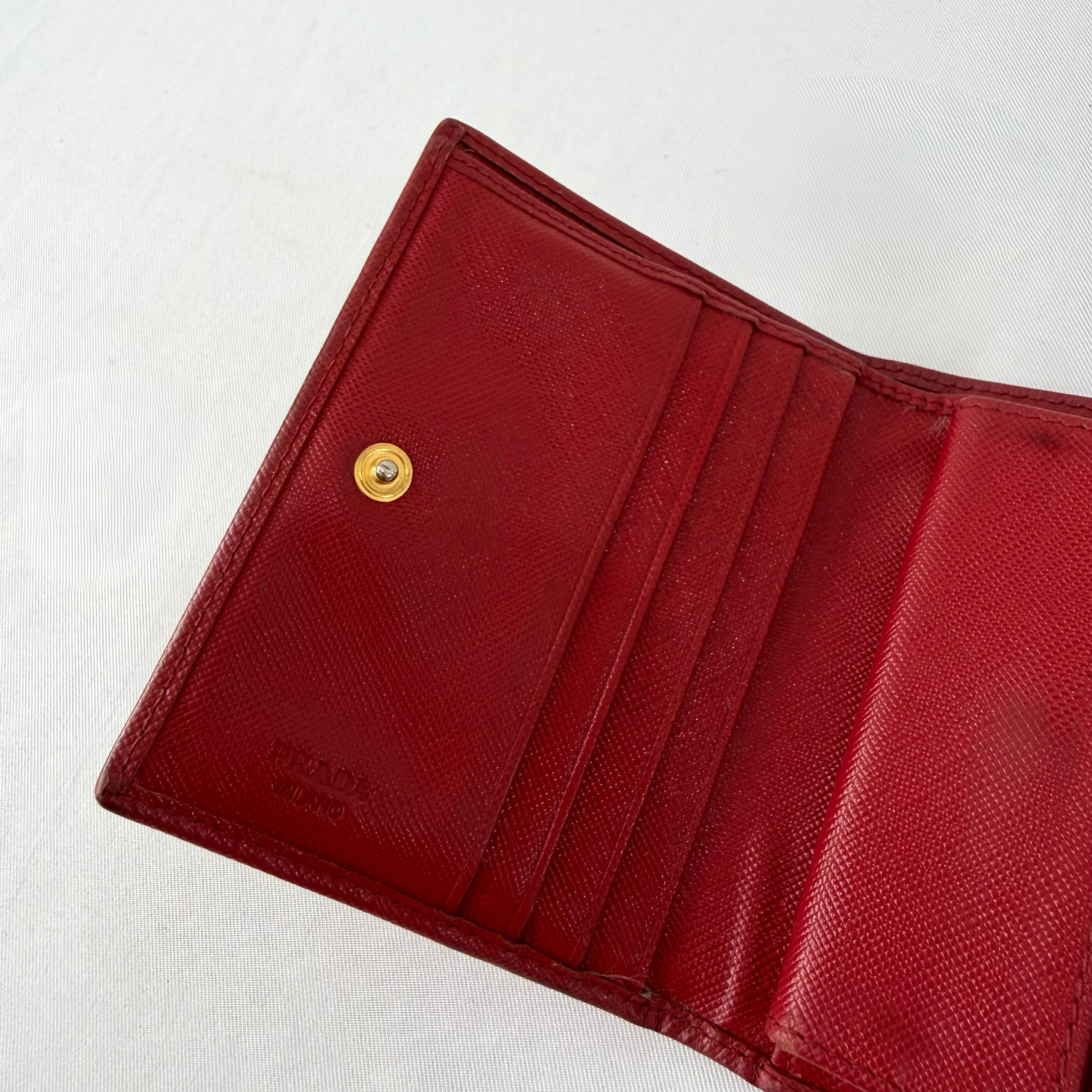 Prada Small Saffiano Leather Wallet in Red