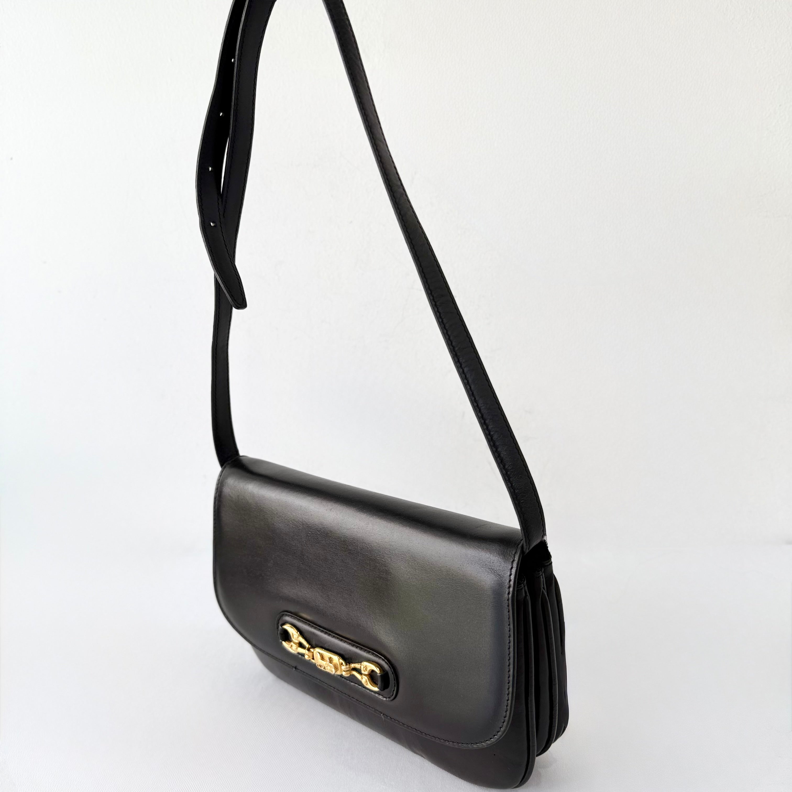 CELINE Vintage Black Leather Horse Carriage