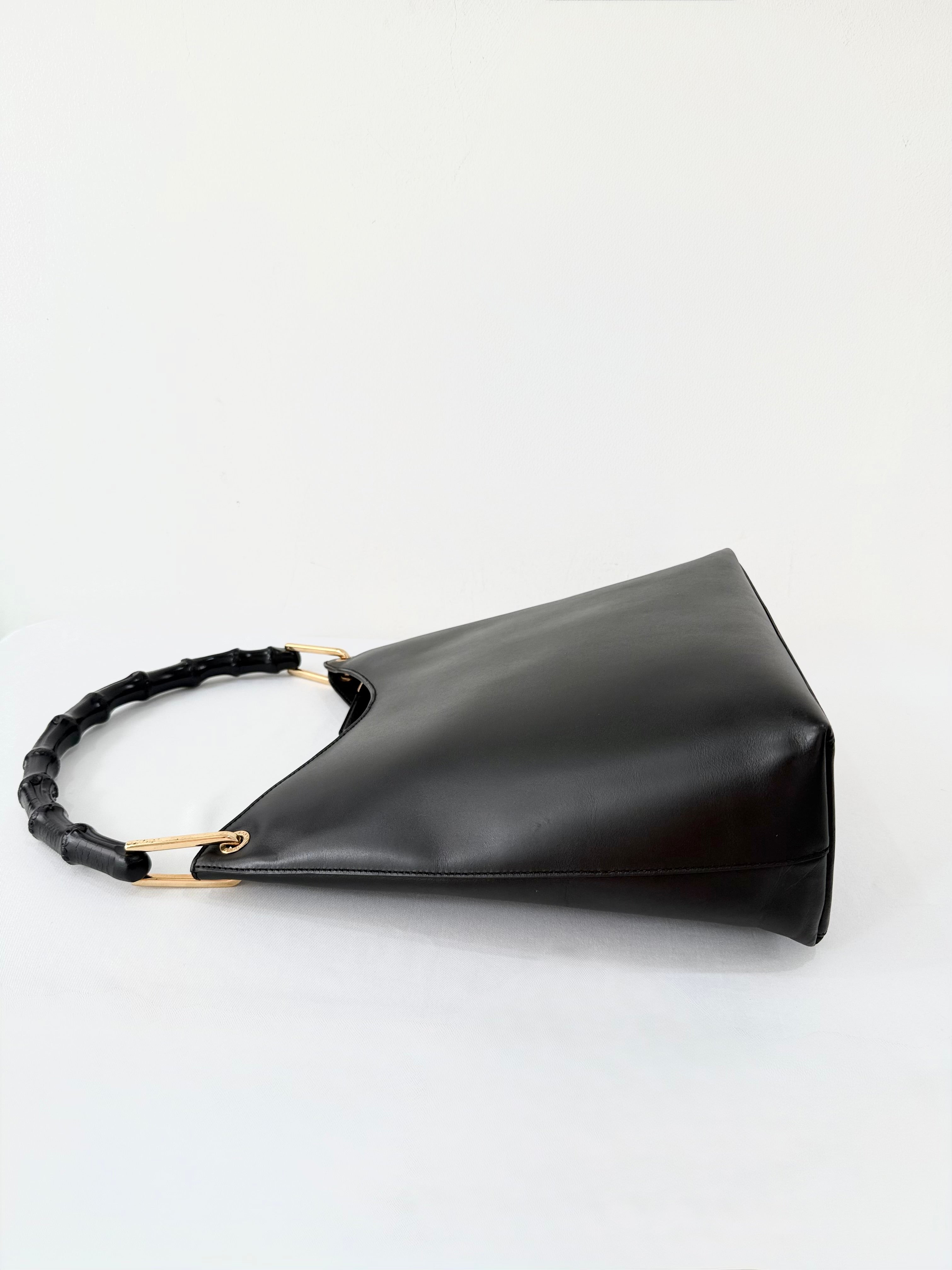 Gucci Bamboo Shoulder Bag in Black Leather