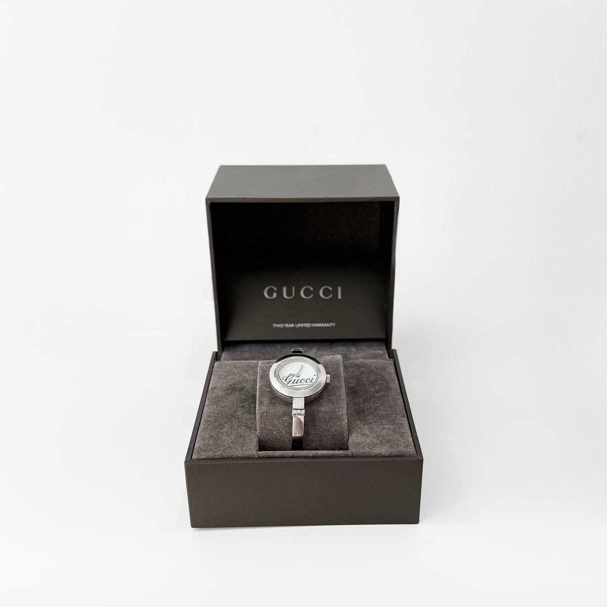 Gucci Silver 105 Monogram Pattern White Dial Quartz
