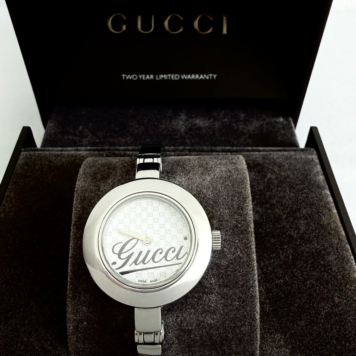 Gucci Silver 105 Monogram Pattern White Dial Quartz