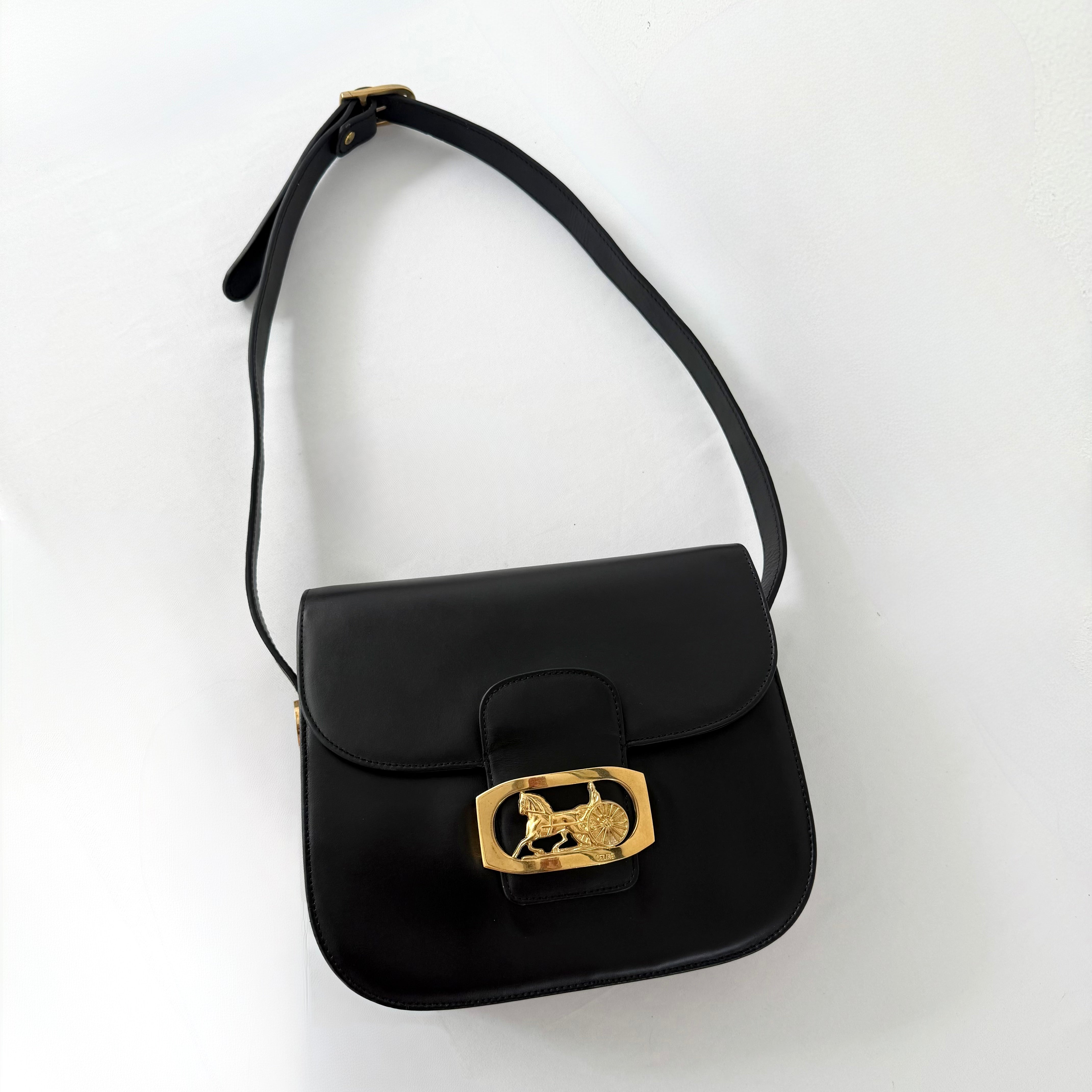 Celine Black Horse Carriage Shoulder Bag