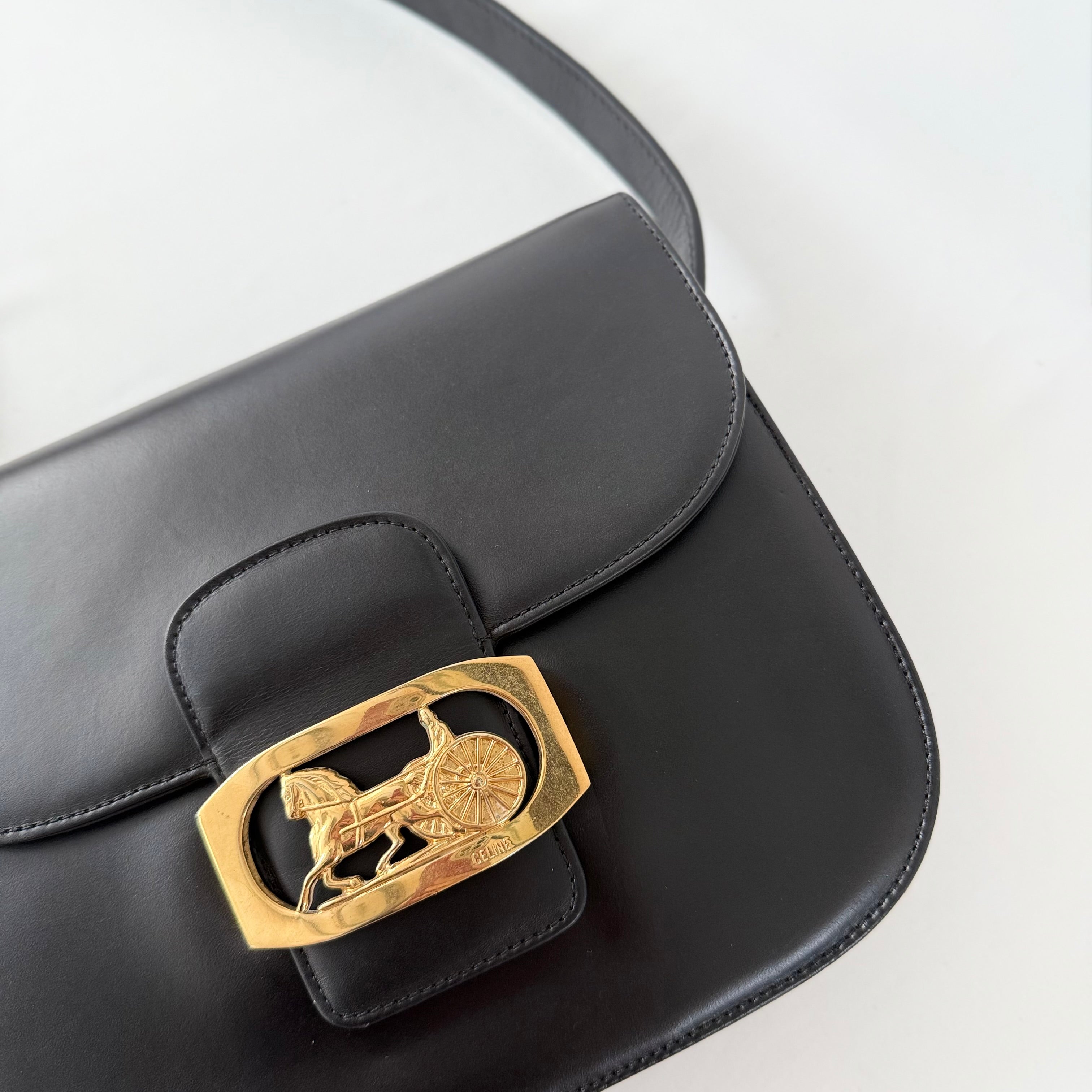 Celine Black Horse Carriage Shoulder Bag