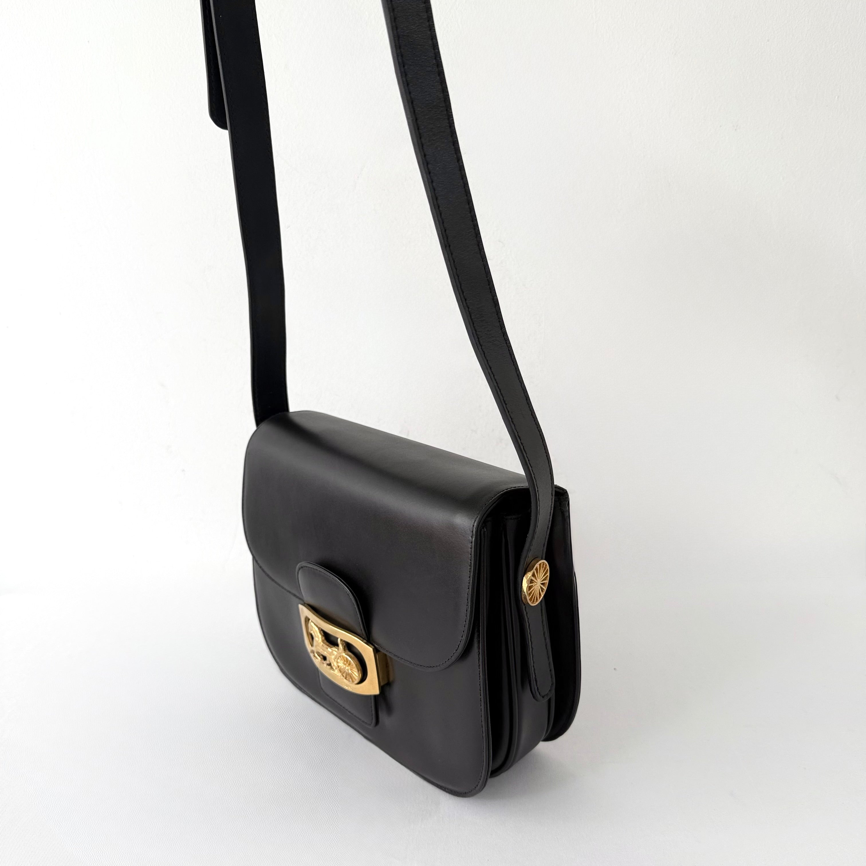 Celine Black Horse Carriage Shoulder Bag