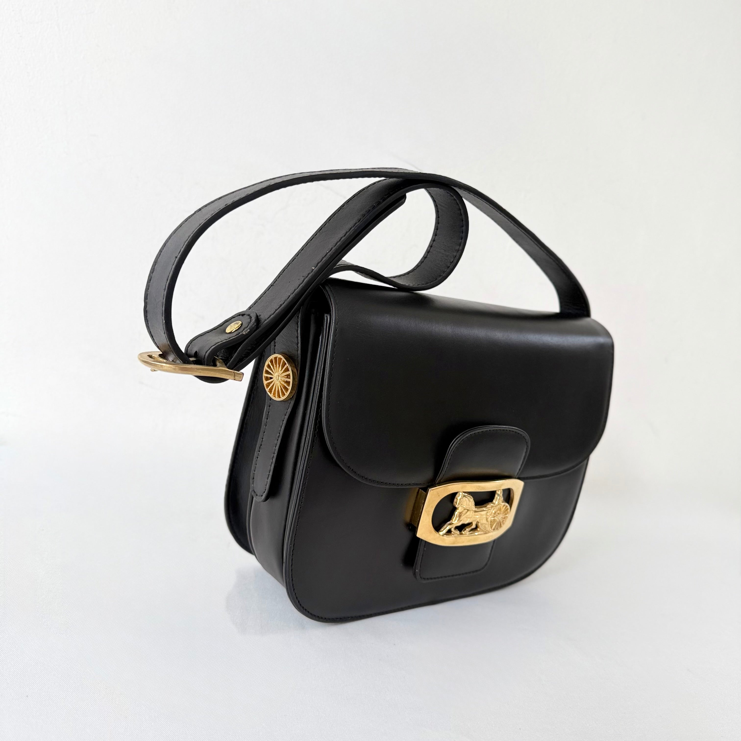 Celine Black Horse Carriage Shoulder Bag