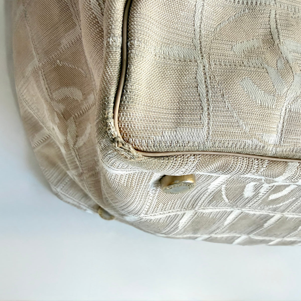 Chanel Beige Nylon CC Logo Travel Line Tote Bag