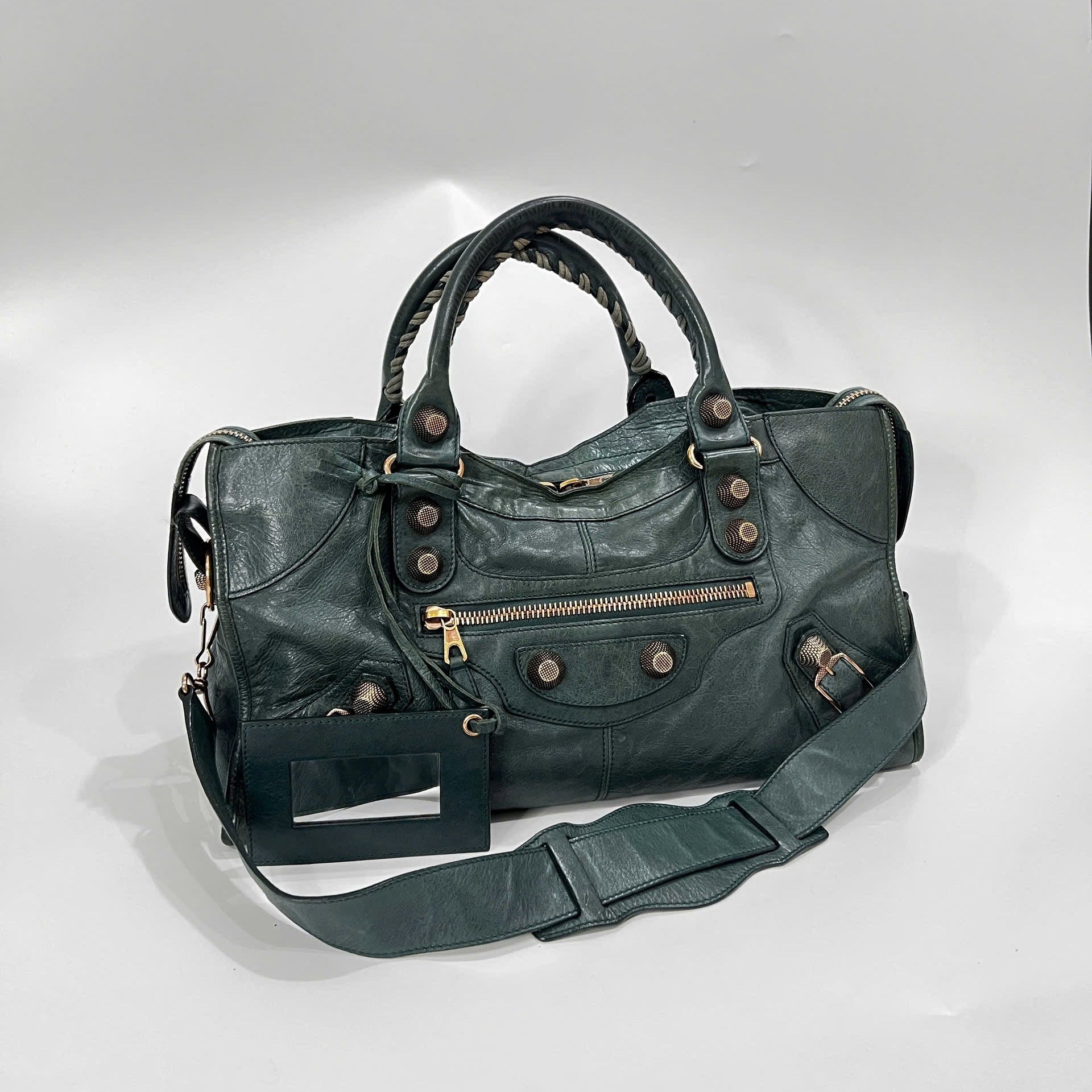 Balenciaga Anthracite Lambskin Leather Giant Rose Gold City Bag