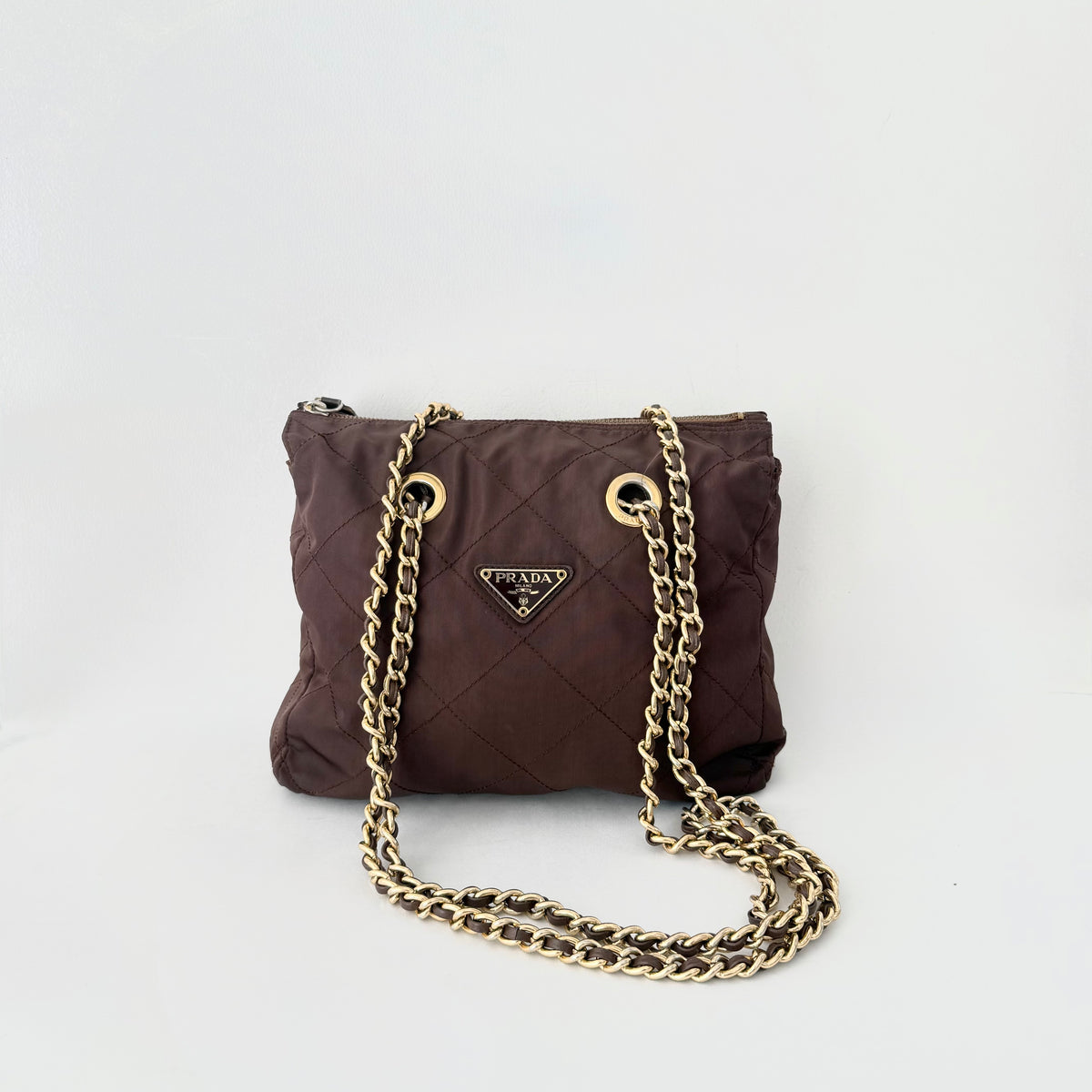 Prada Brown Nylon Tessuto Quilted Flap Shoulder bag