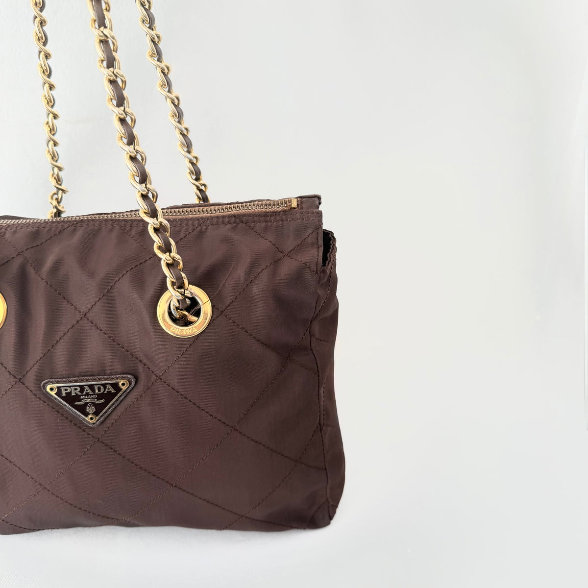 Prada Brown Nylon Tessuto Quilted Flap Shoulder bag