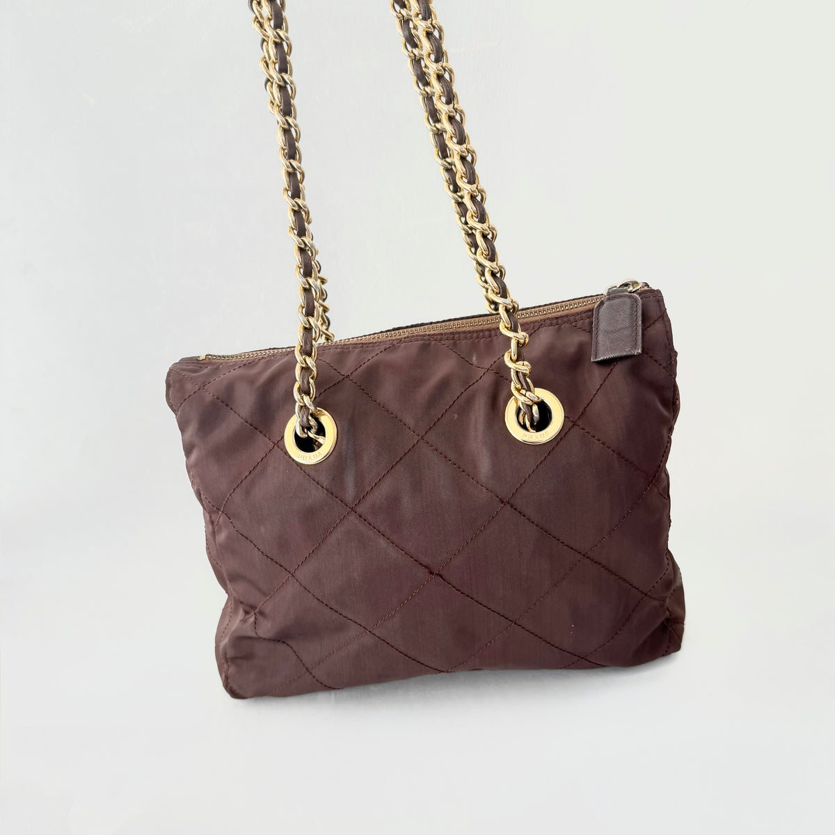 Prada Brown Nylon Tessuto Quilted Flap Shoulder bag