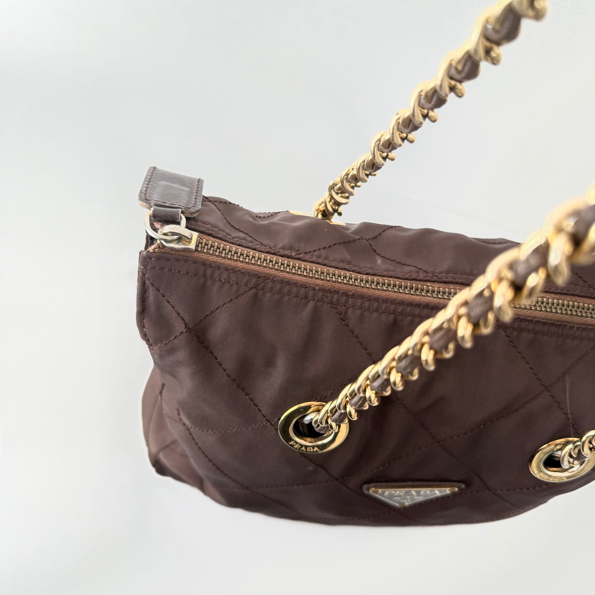Prada Brown Nylon Tessuto Quilted Flap Shoulder bag