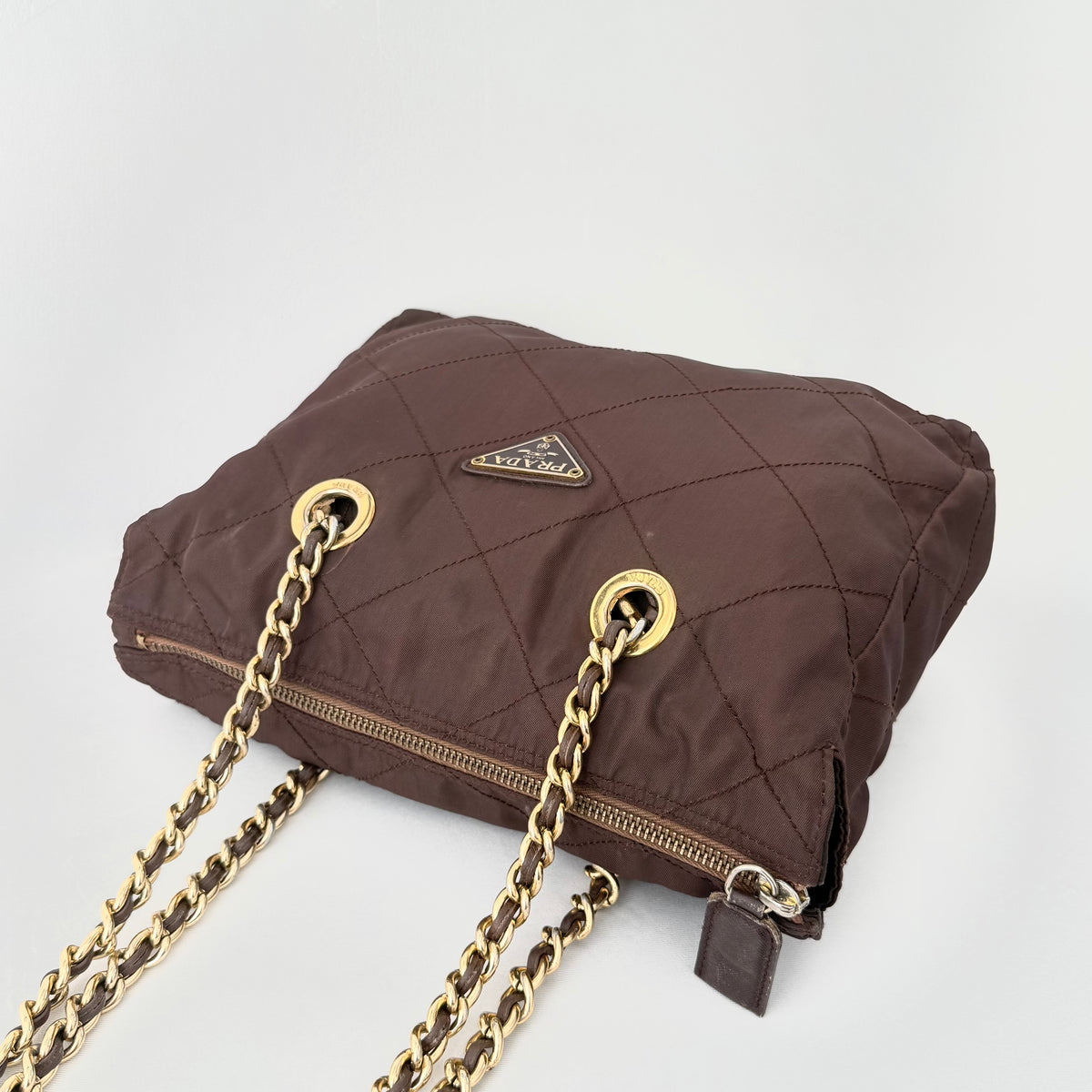 Prada Brown Nylon Tessuto Quilted Flap Shoulder bag
