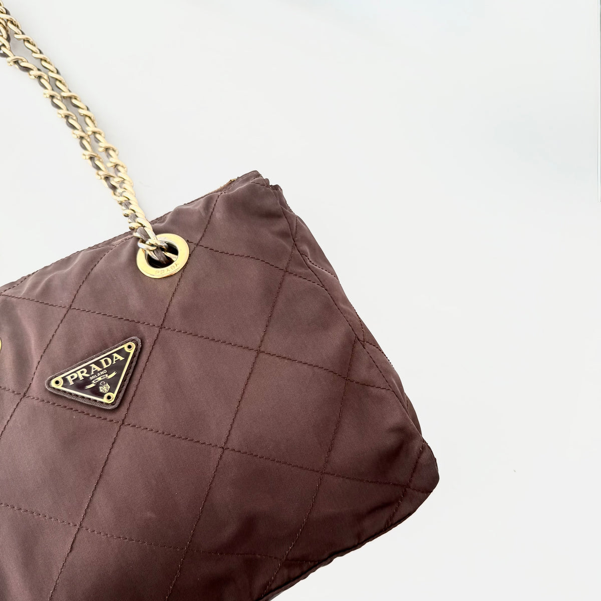 Prada Brown Nylon Tessuto Quilted Flap Shoulder bag
