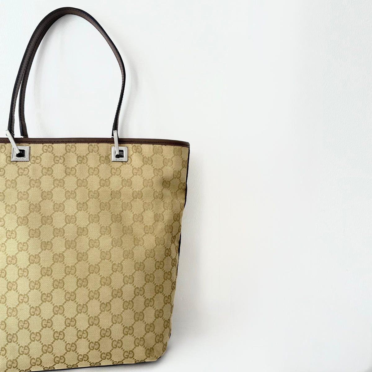 Gucci Monogram Web Bucket Tote Brown
