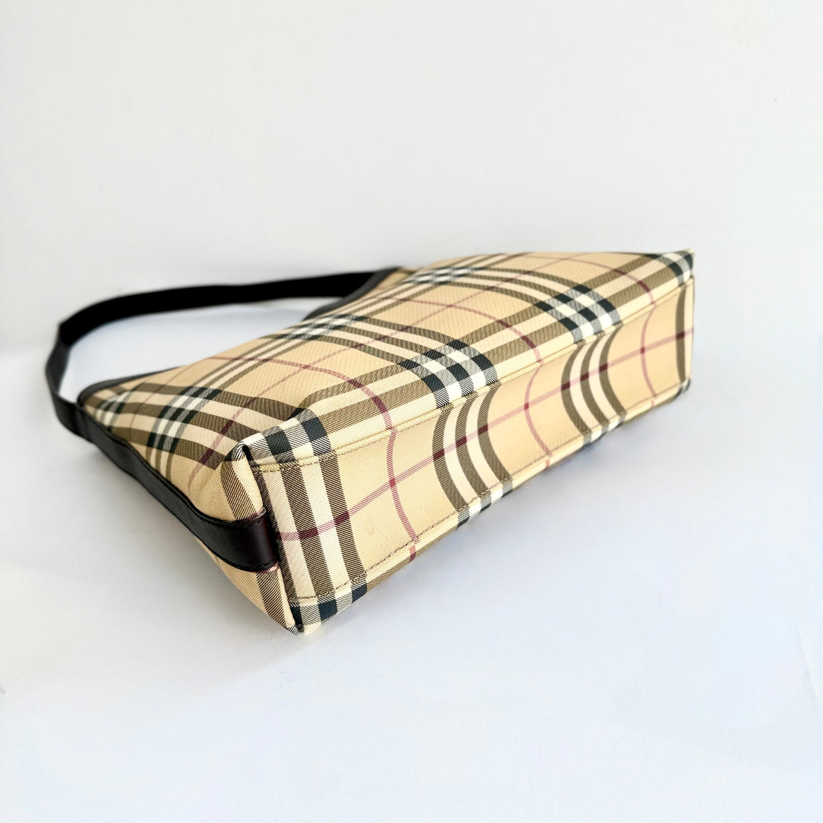 BURBERRY Nova Check Shoulder Bag Coated Canvas Beige