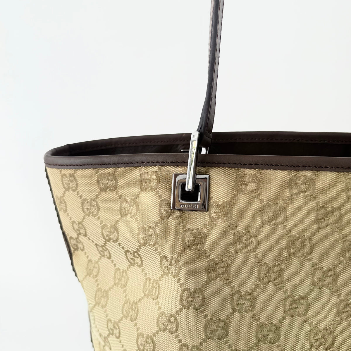 Gucci Monogram Web Bucket Tote Brown