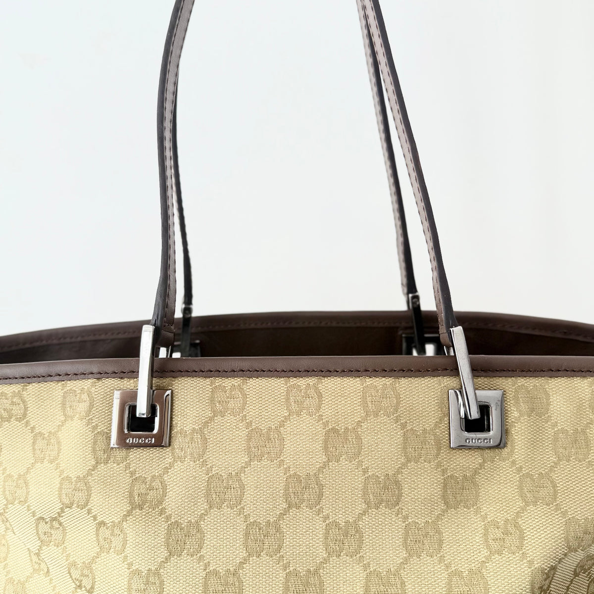Gucci Monogram Web Bucket Tote Brown
