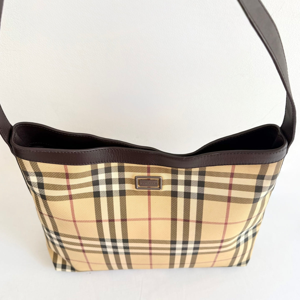 BURBERRY Nova Check Shoulder Bag Coated Canvas Beige