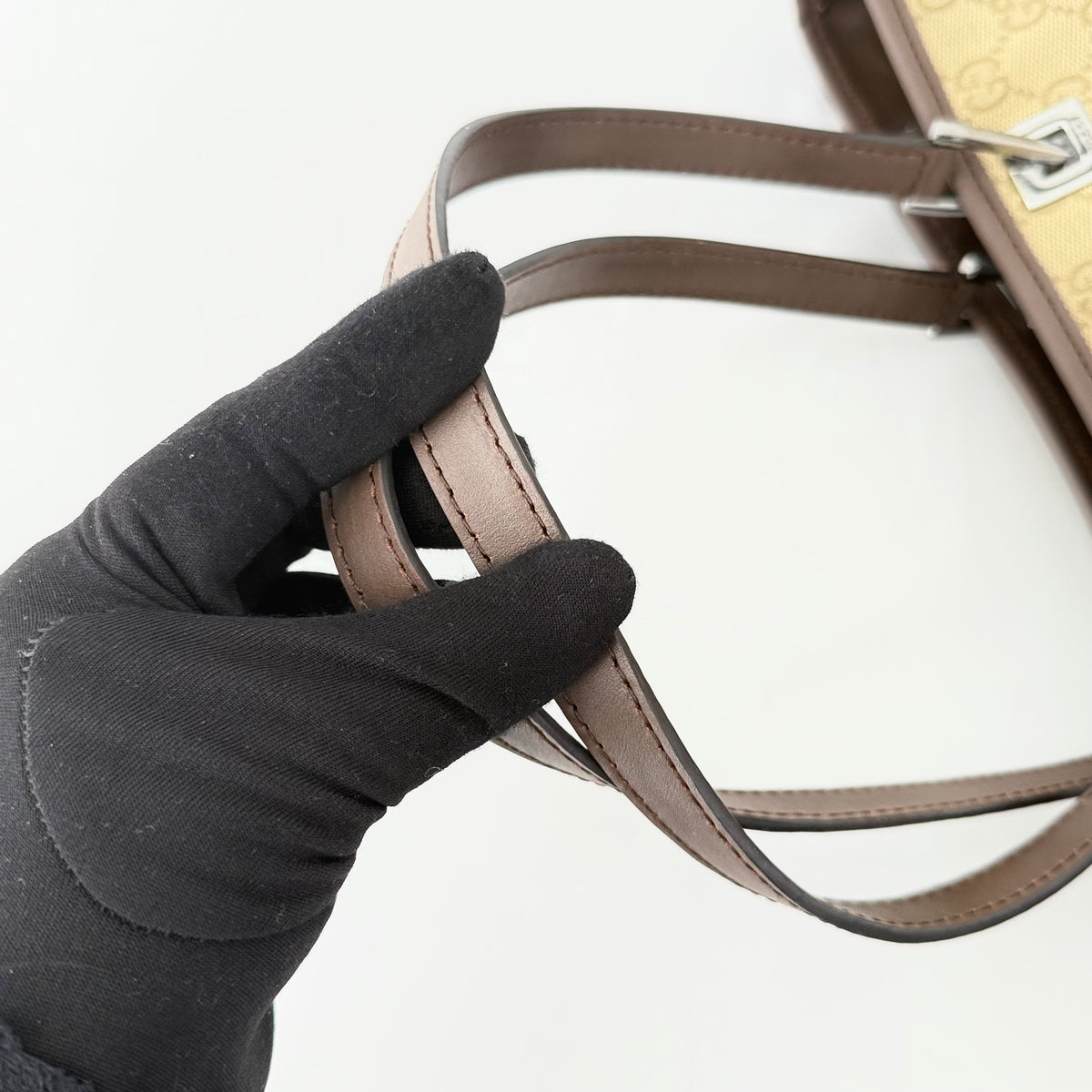 Gucci Monogram Web Bucket Tote Brown