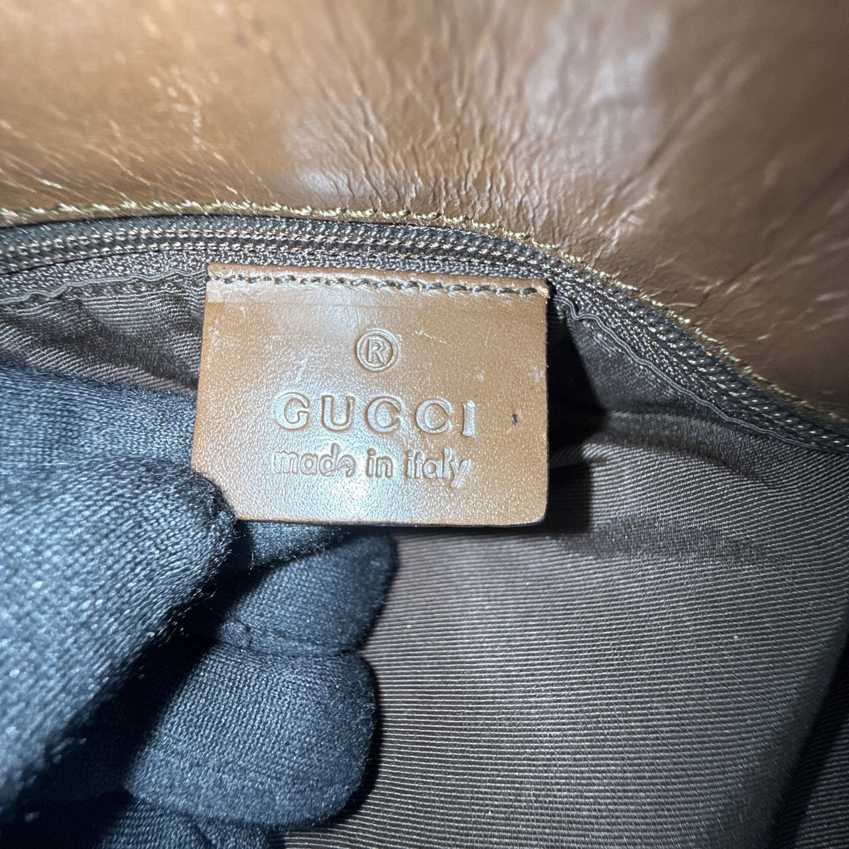 Gucci Monogram Web Bucket Tote Brown