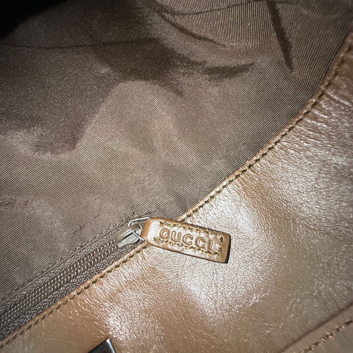 Gucci Monogram Web Bucket Tote Brown