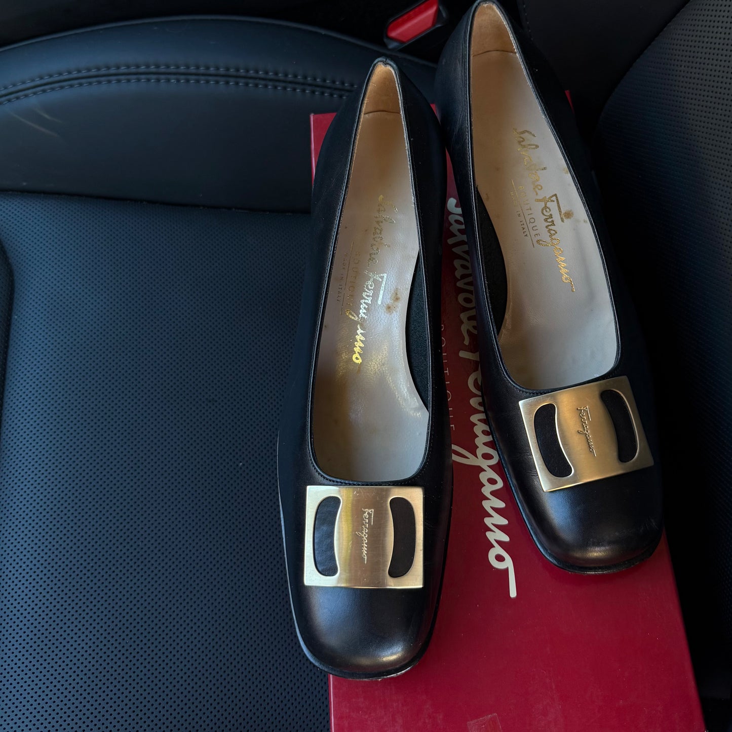 Salvatore Ferragamo Varaplate Black Leather Heels 4cm