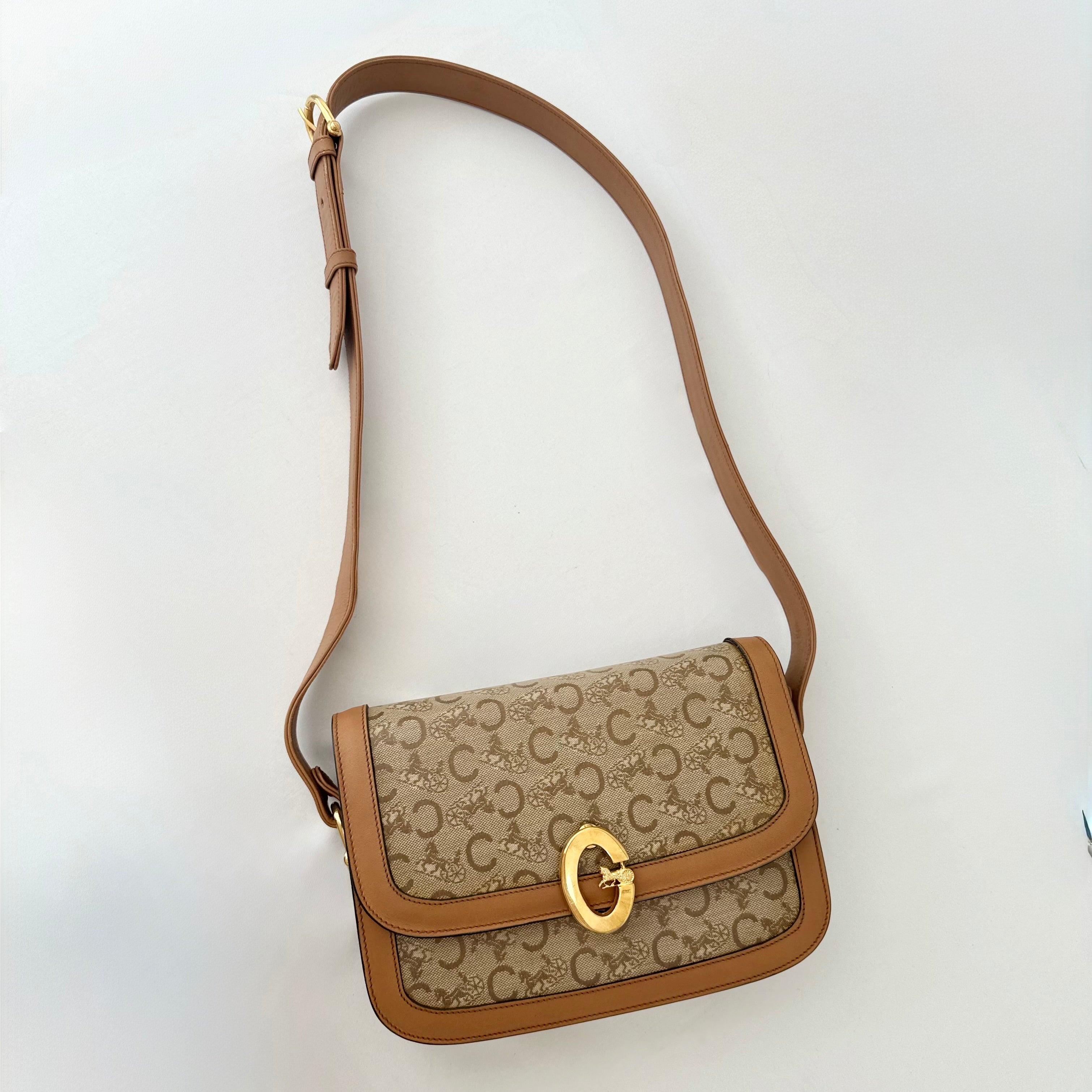 Celine Vintage Horse Carriage C Macadam Brown Shoulder Bag