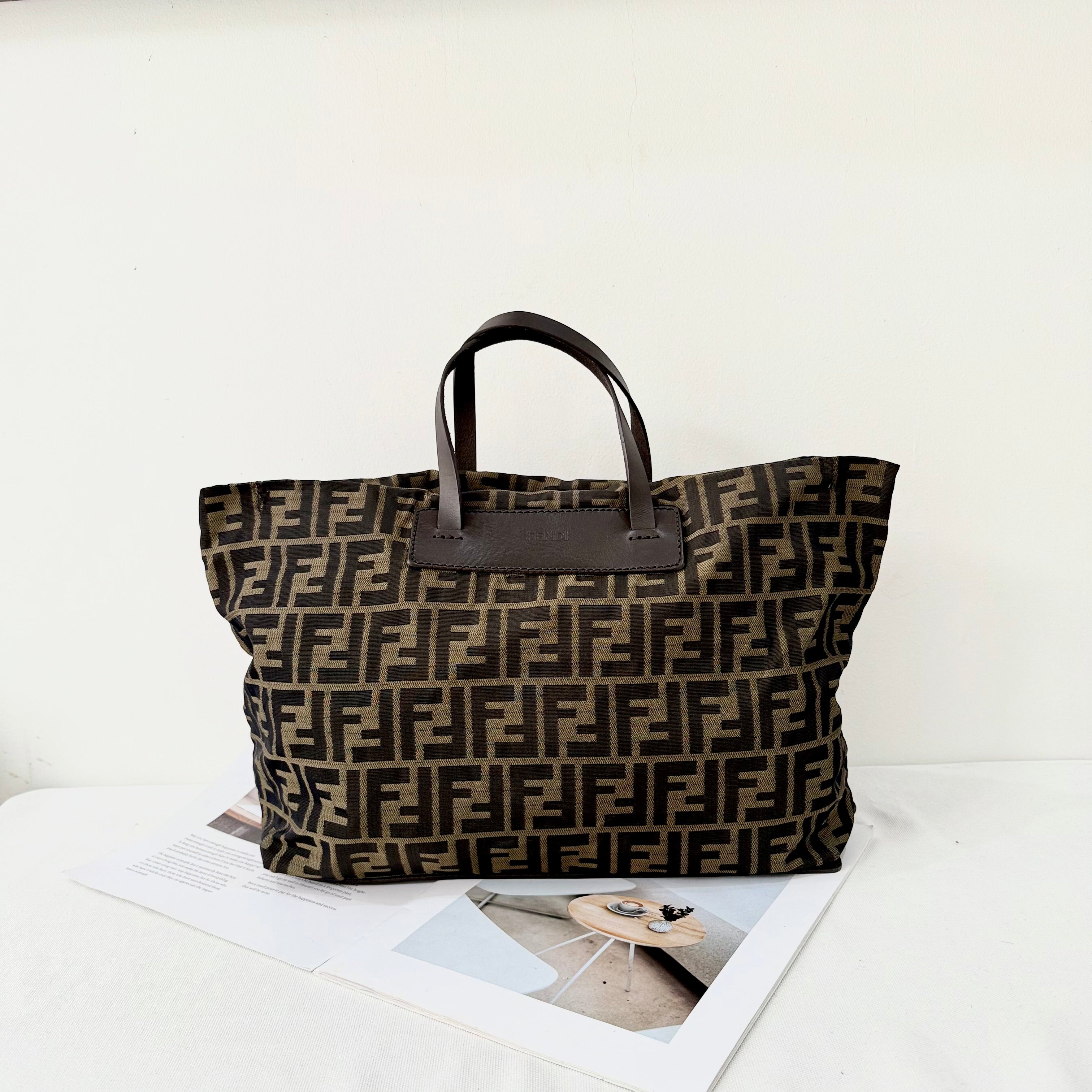 Fendi Brown Zucca FF Canvas Leather Trim