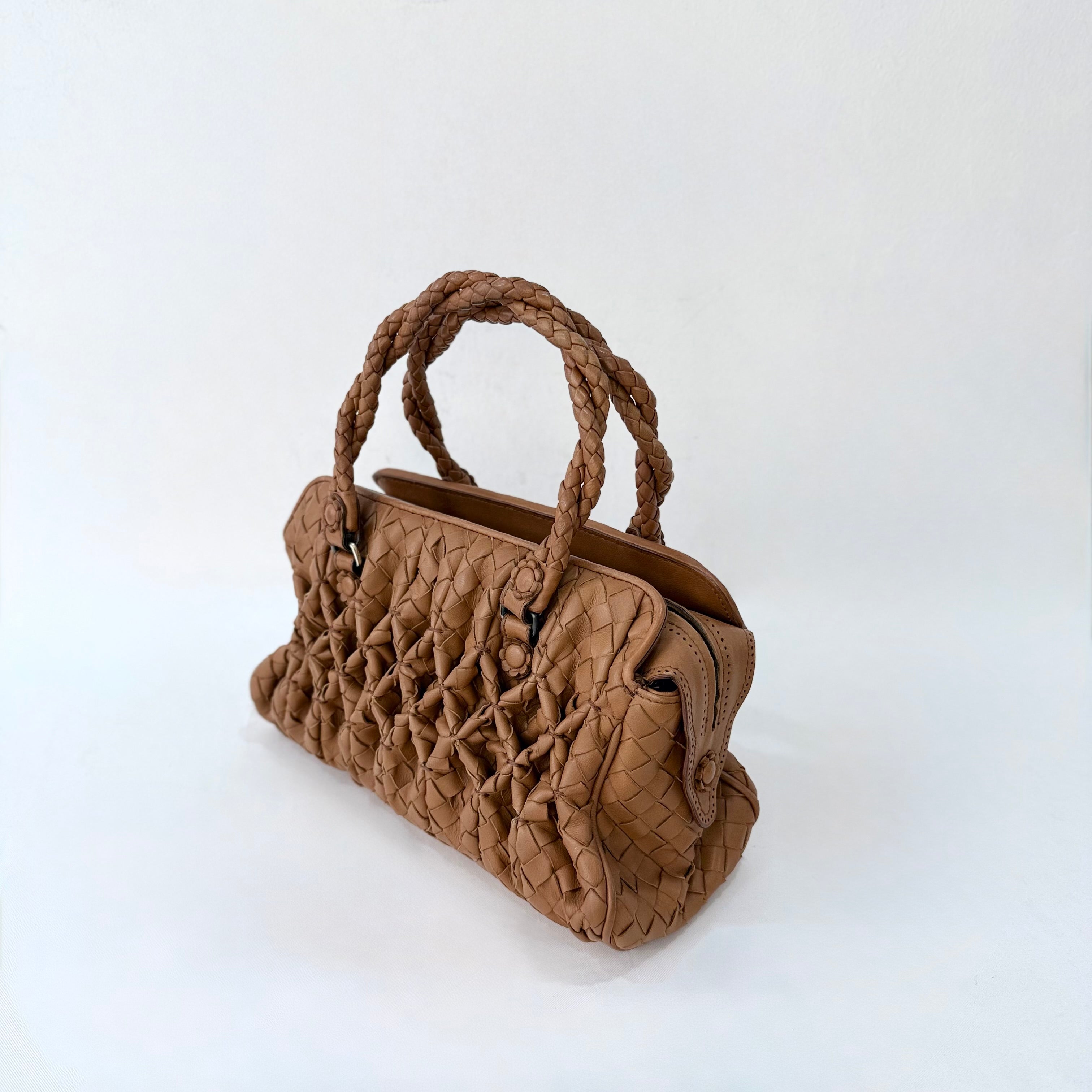 Bottega Veneta Brown Intrecciato Leather Braided Handle Satchel