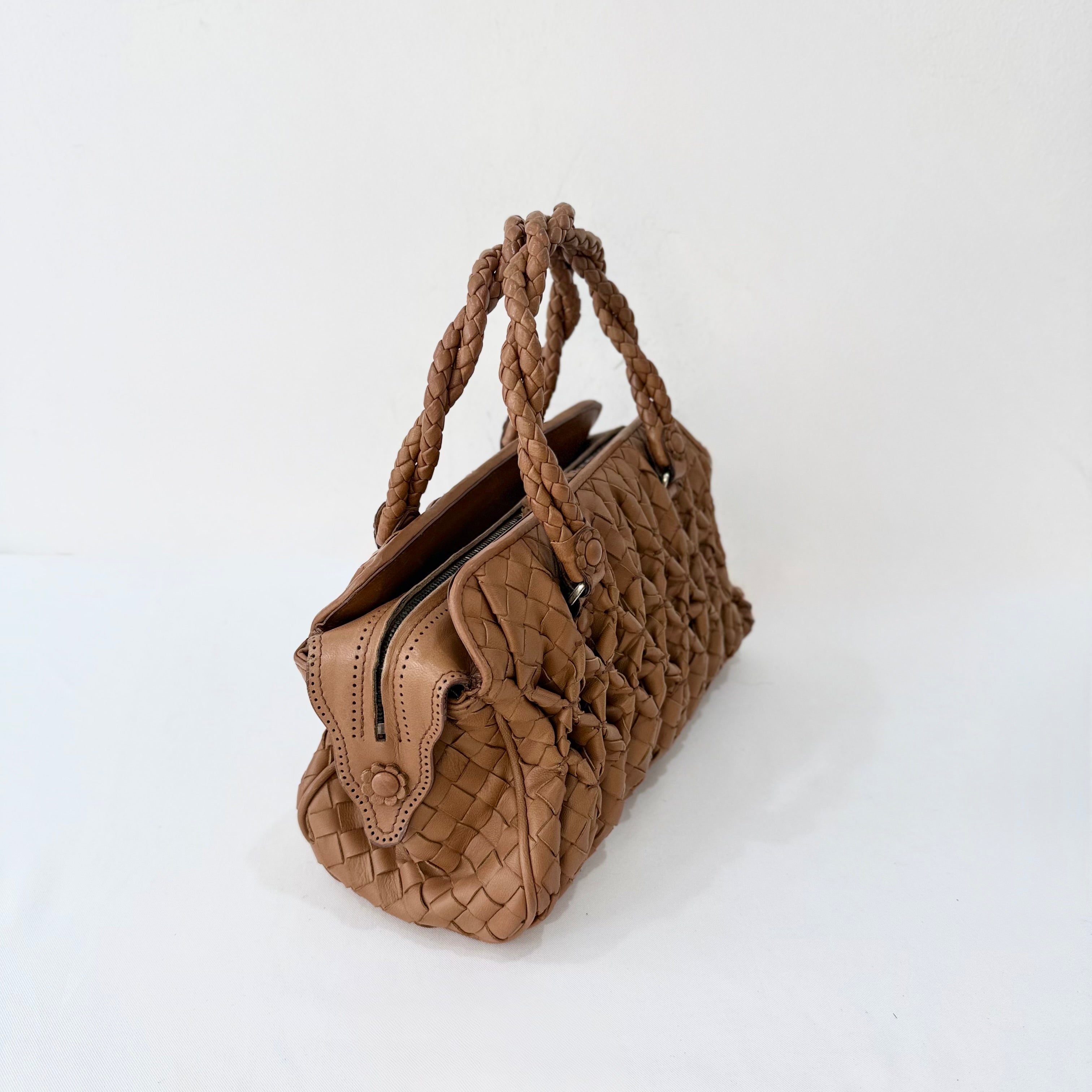 Bottega Veneta Brown Intrecciato Leather Braided Handle Satchel