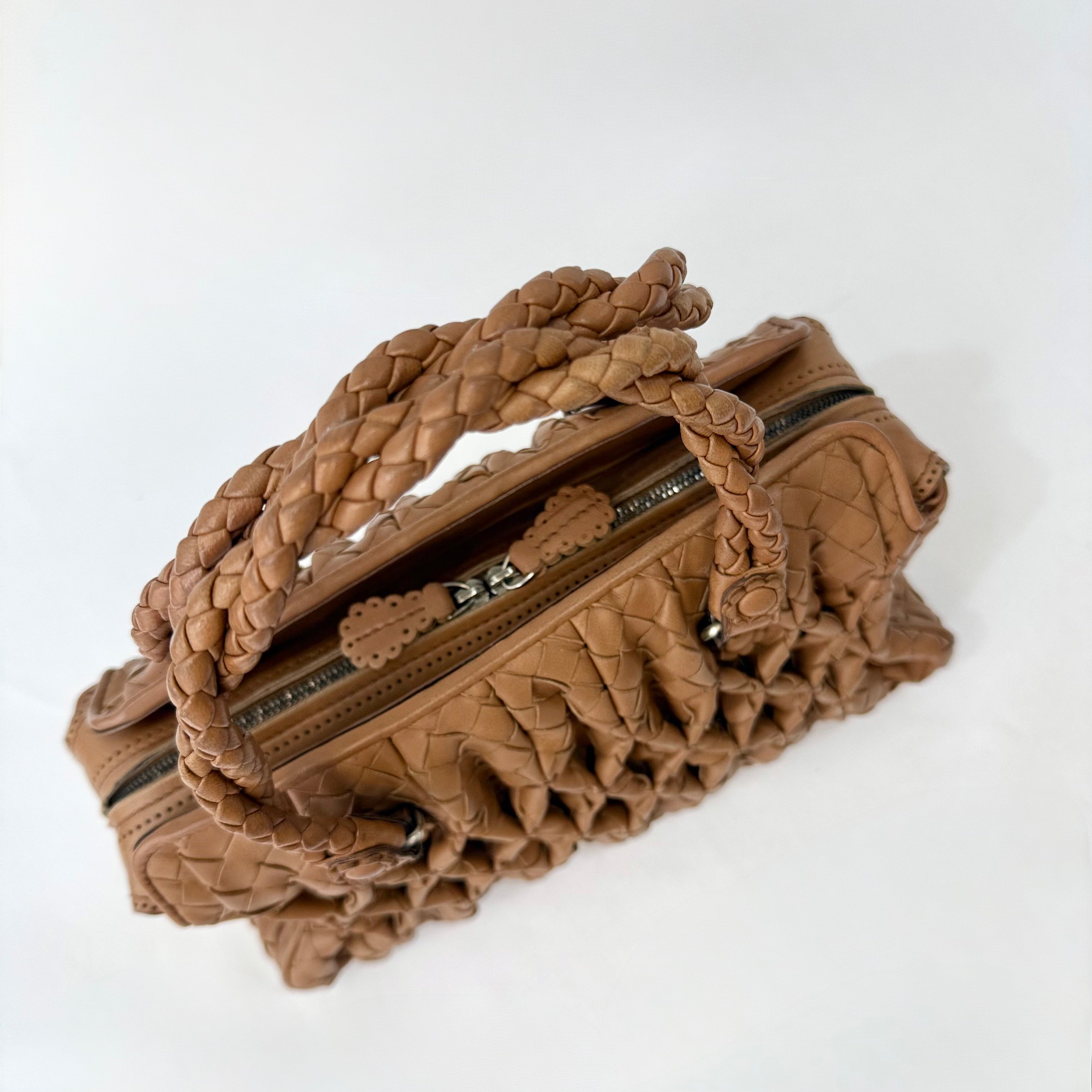 Bottega Veneta Brown Intrecciato Leather Braided Handle Satchel