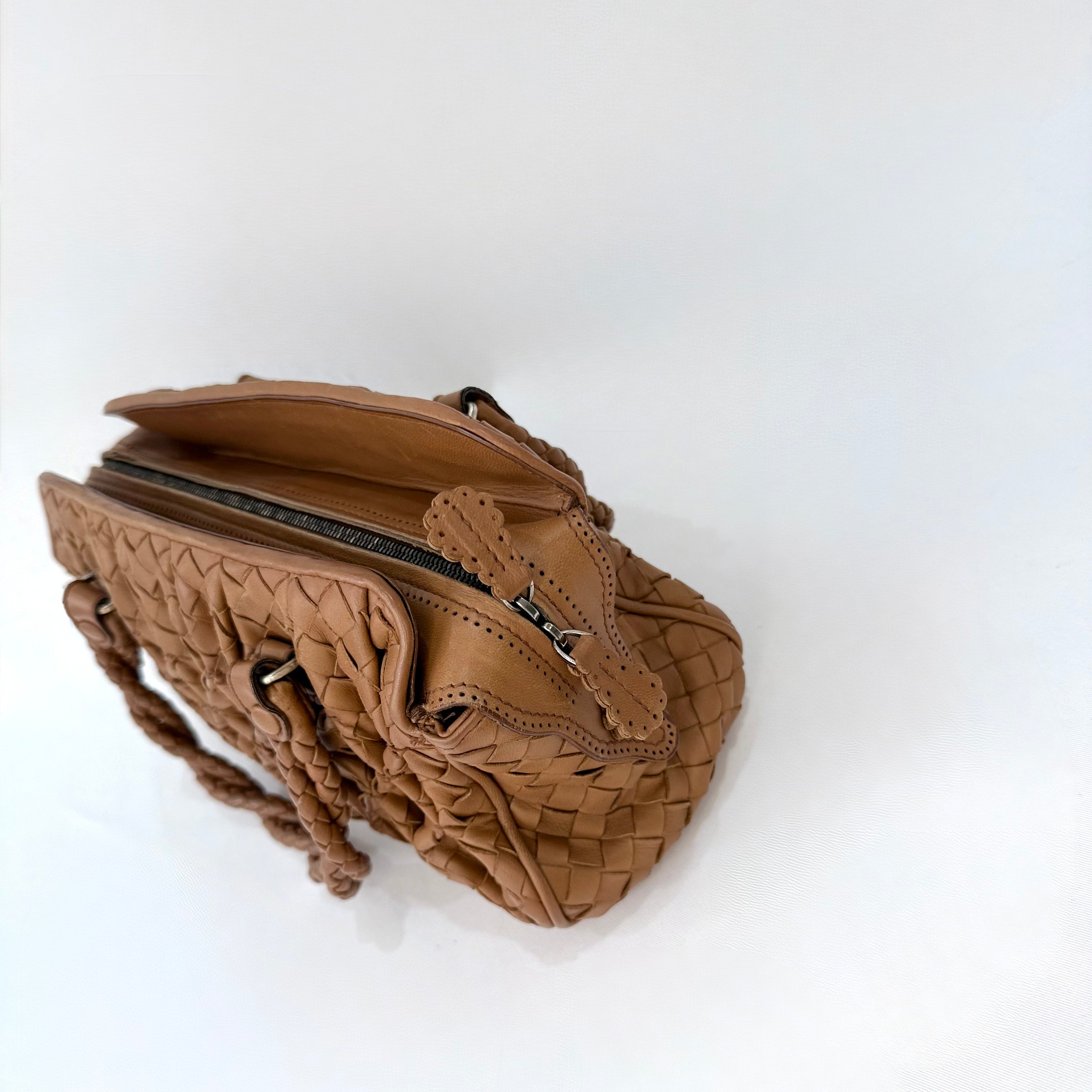 Bottega Veneta Brown Intrecciato Leather Braided Handle Satchel