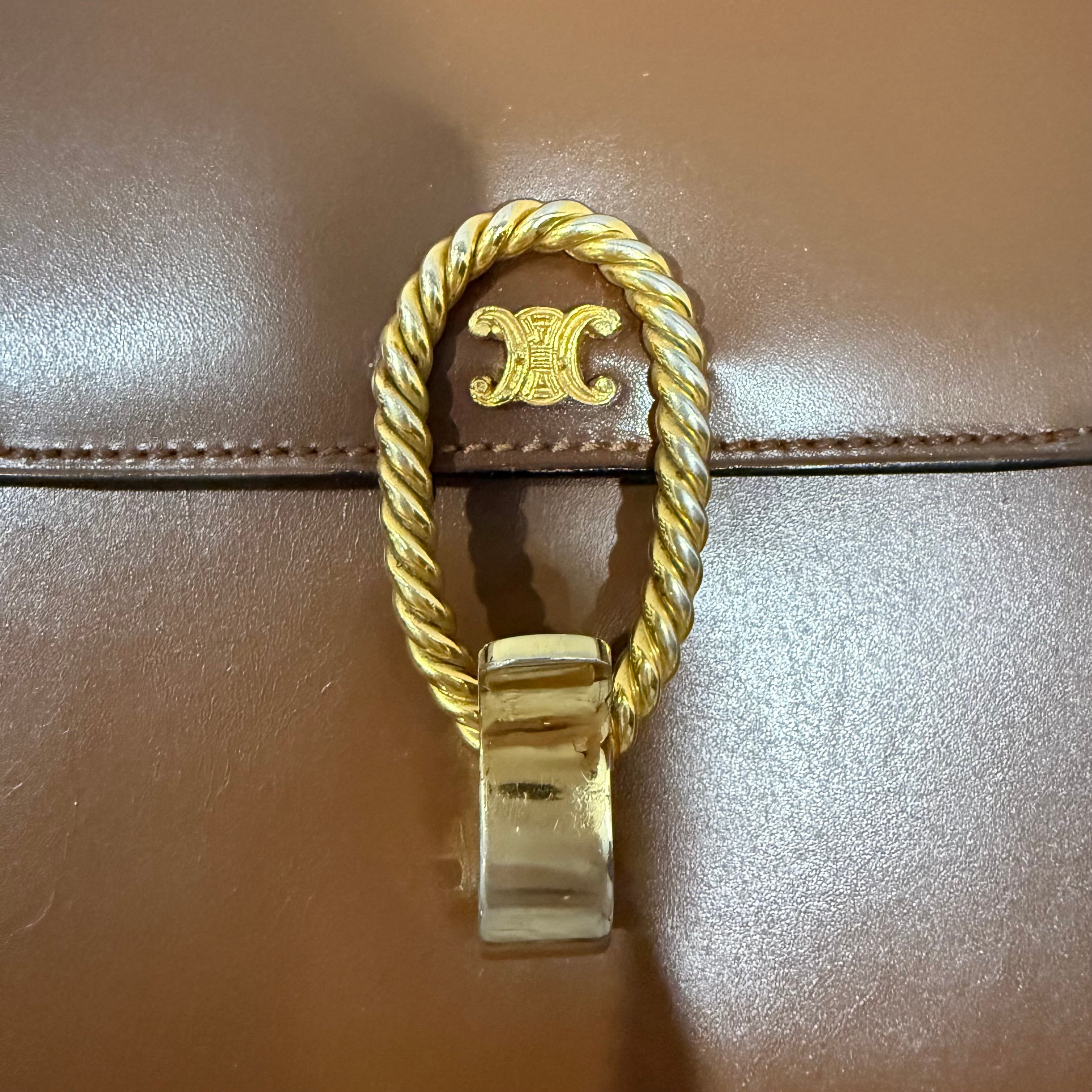 Celine Vintage Brown Triomphe Shoulder Bag