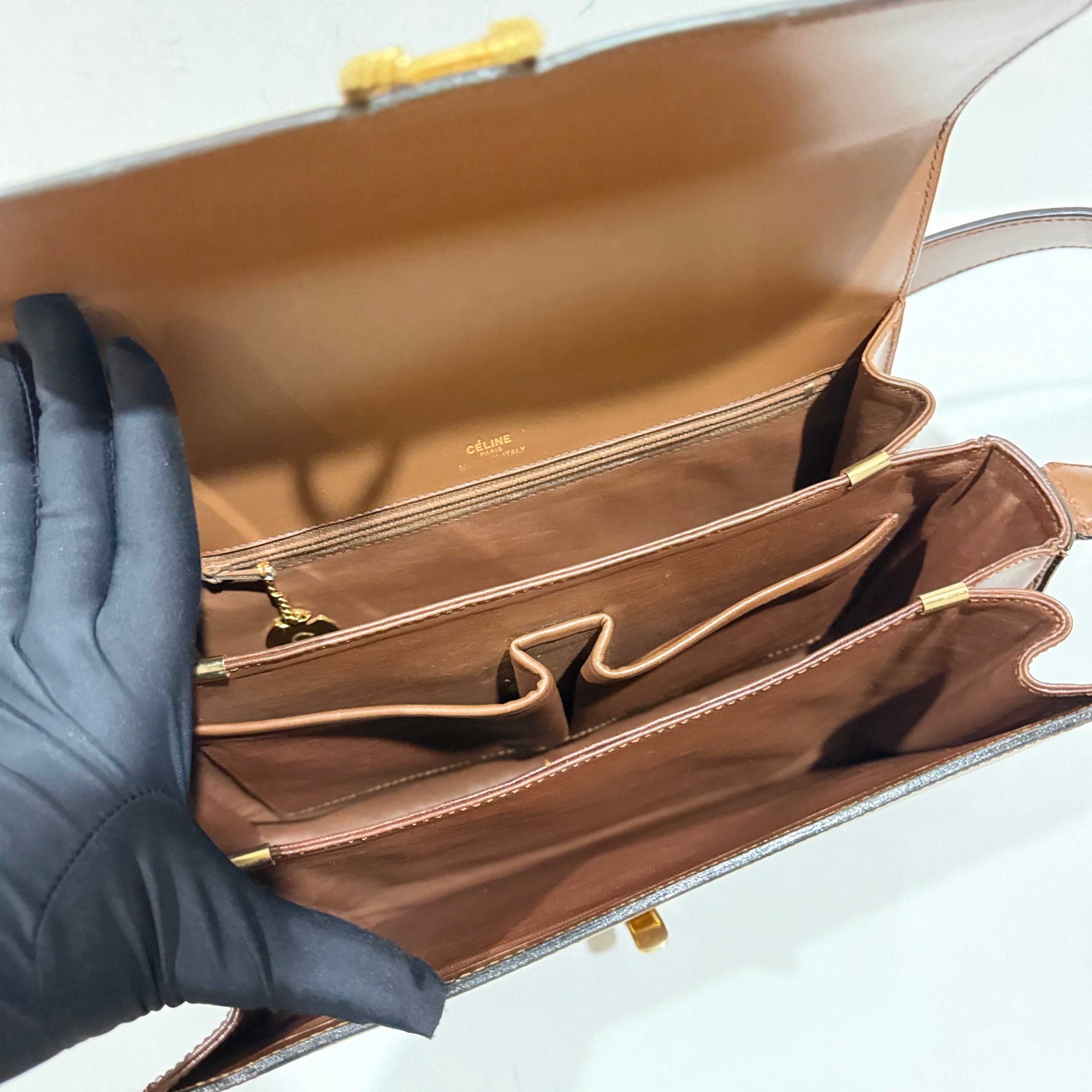 Celine Vintage Brown Triomphe Shoulder Bag