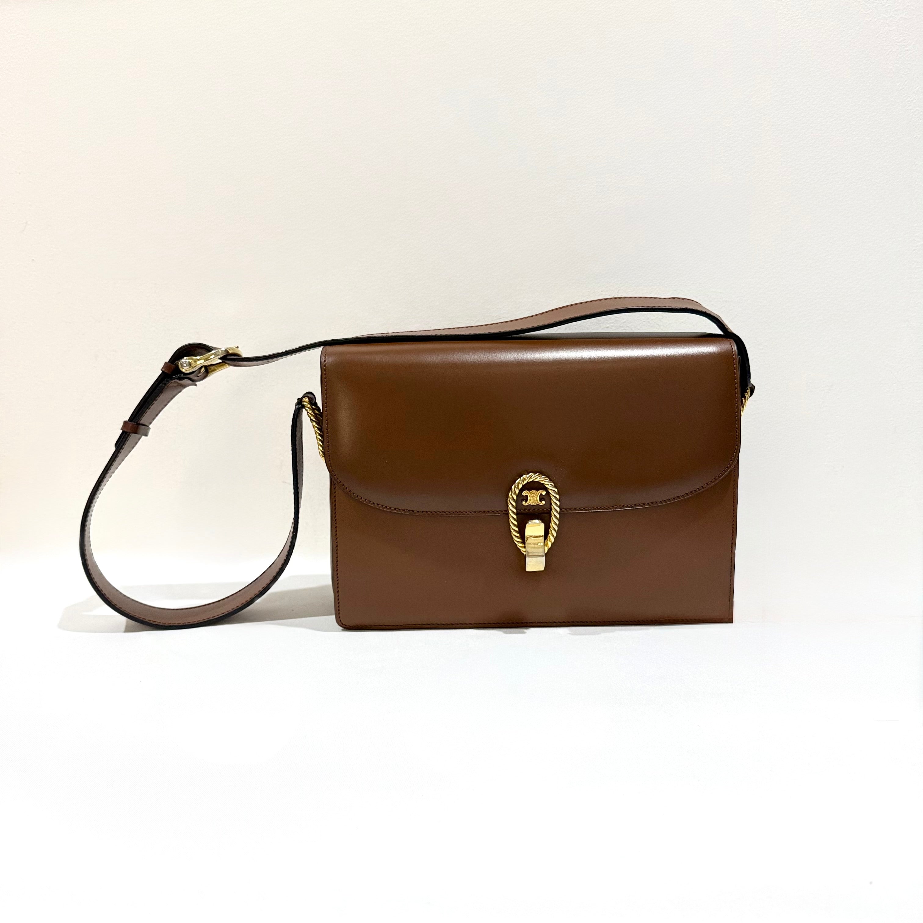Celine Vintage Brown Triomphe Shoulder Bag