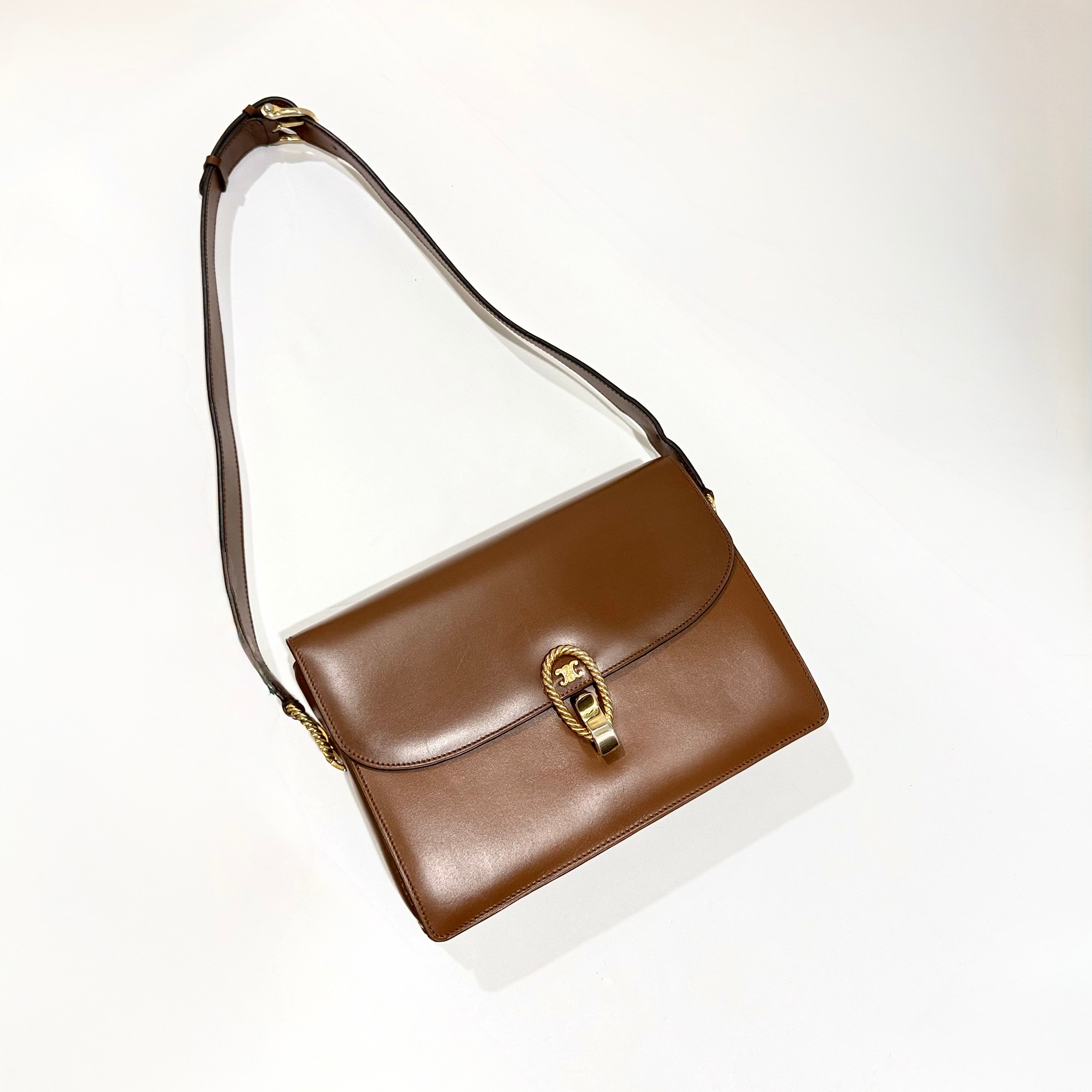 Celine Vintage Brown Triomphe Shoulder Bag