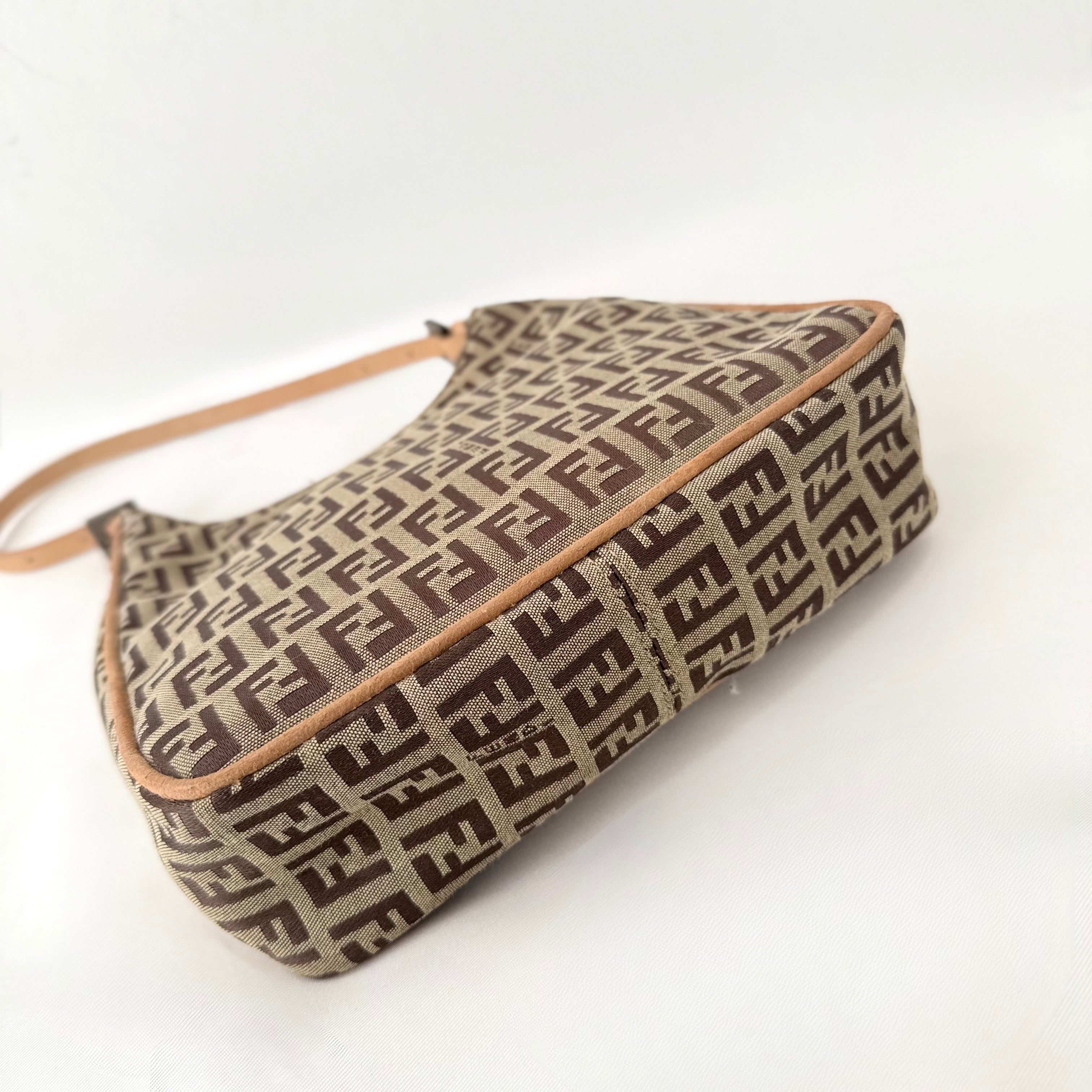 Fendi Brown Zucchino Canvas and Leather Shoulder Bag