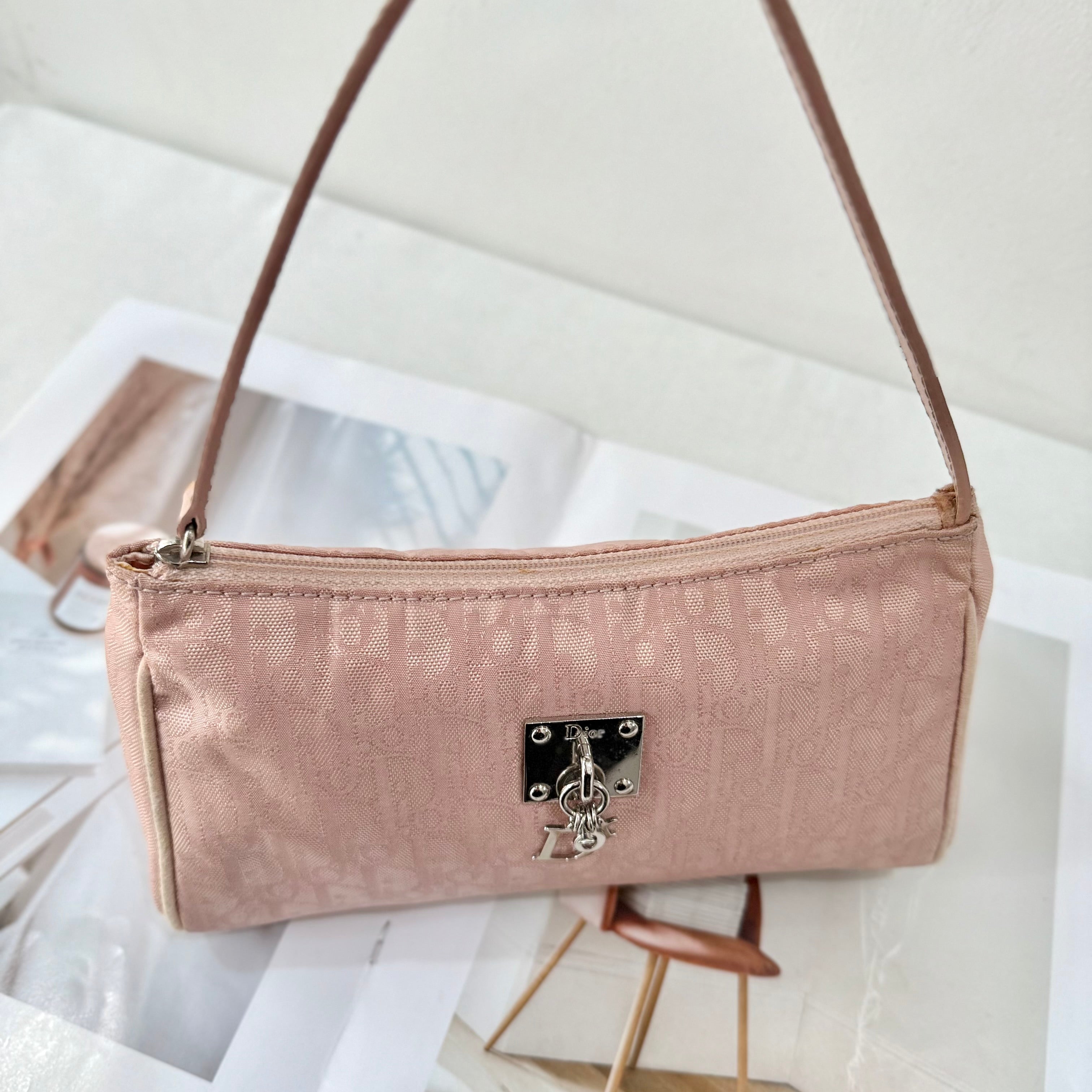 Christian Dior Light Pink Trotter Monogram Pochette Bag