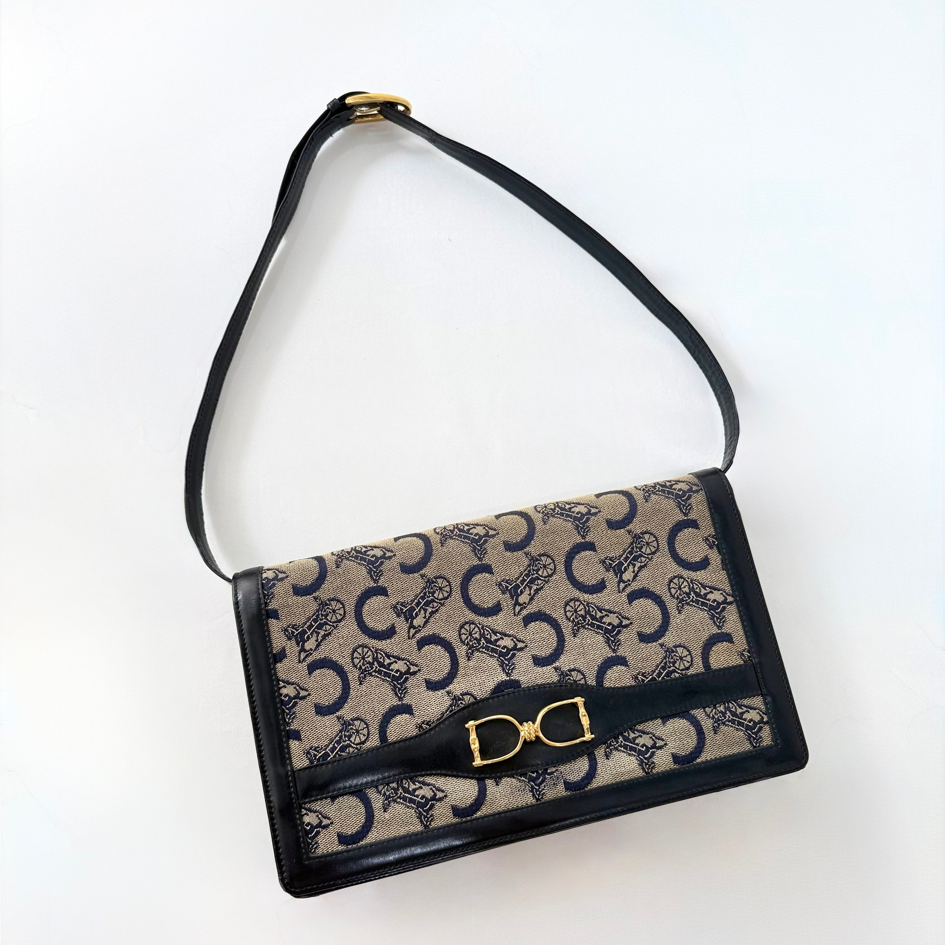 Celine Macadam Navy Canvas Shoulder Bag