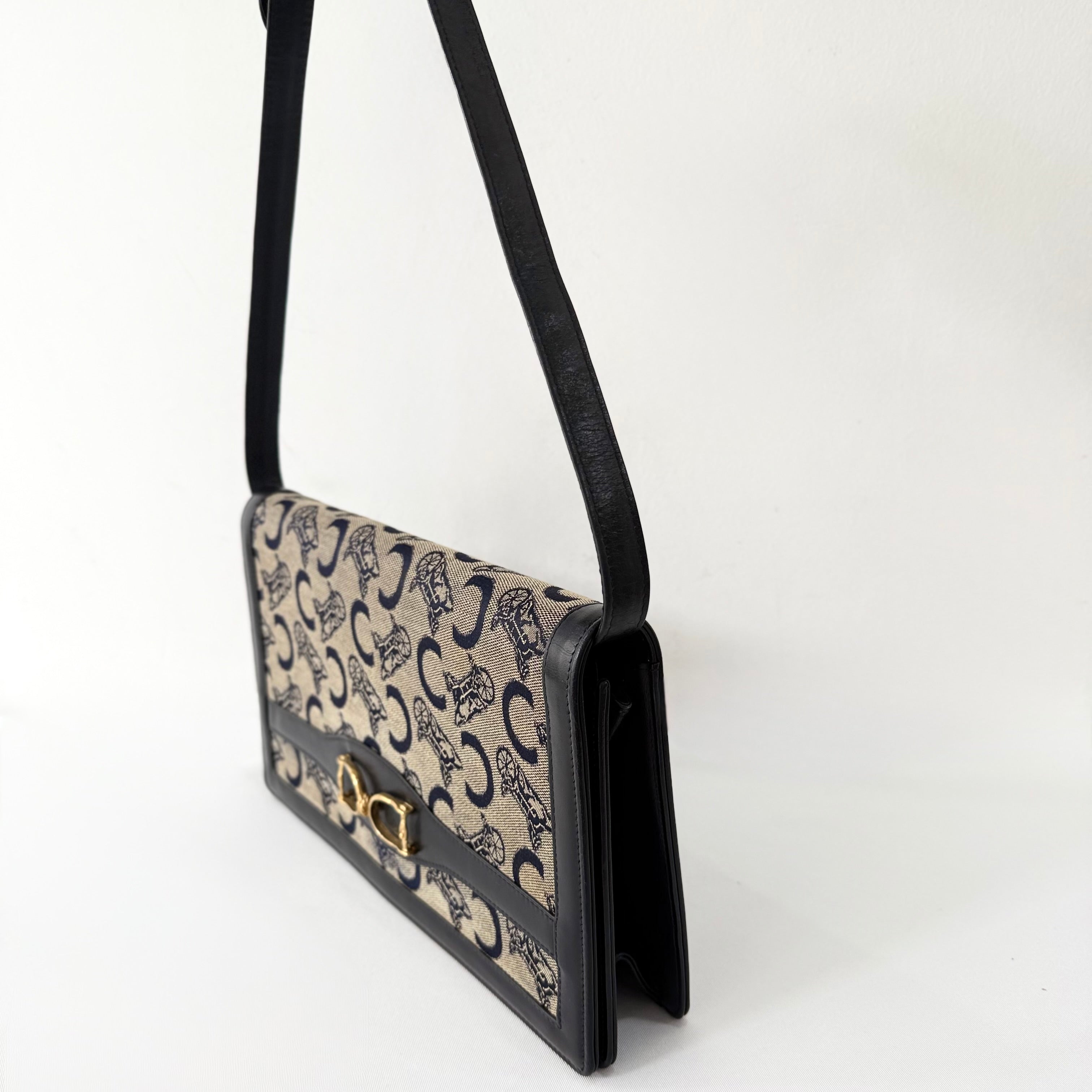 Celine Macadam Navy Canvas Shoulder Bag