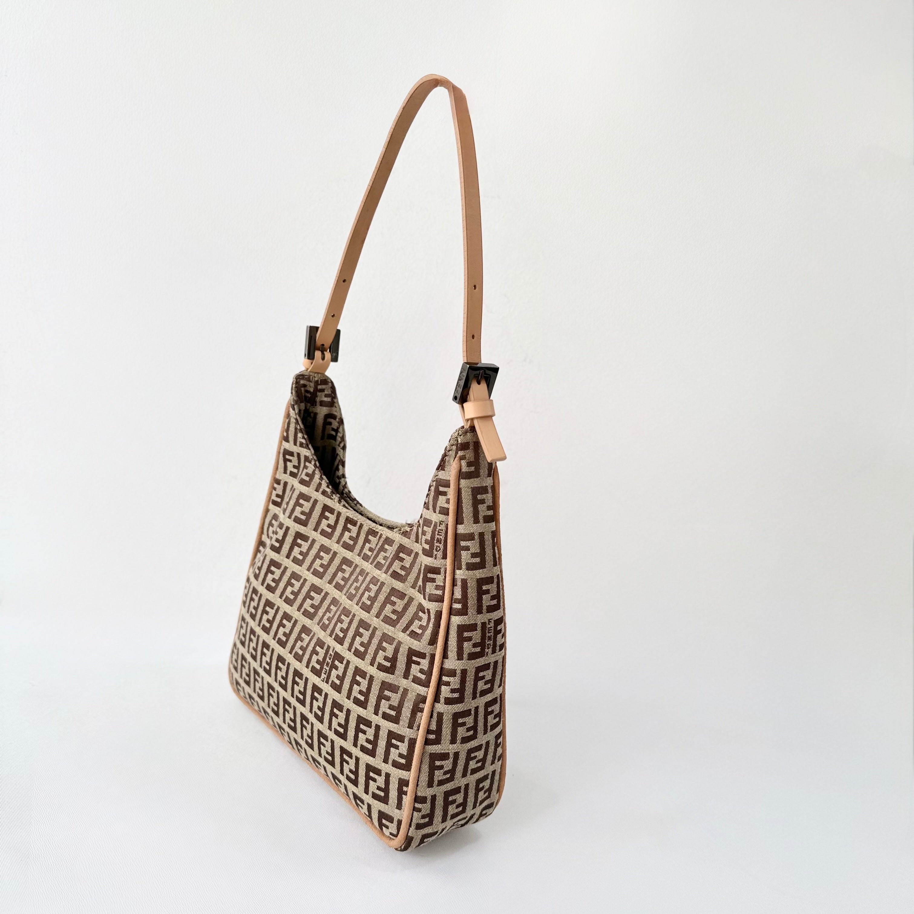 Fendi Brown Zucchino Canvas and Leather Shoulder Bag