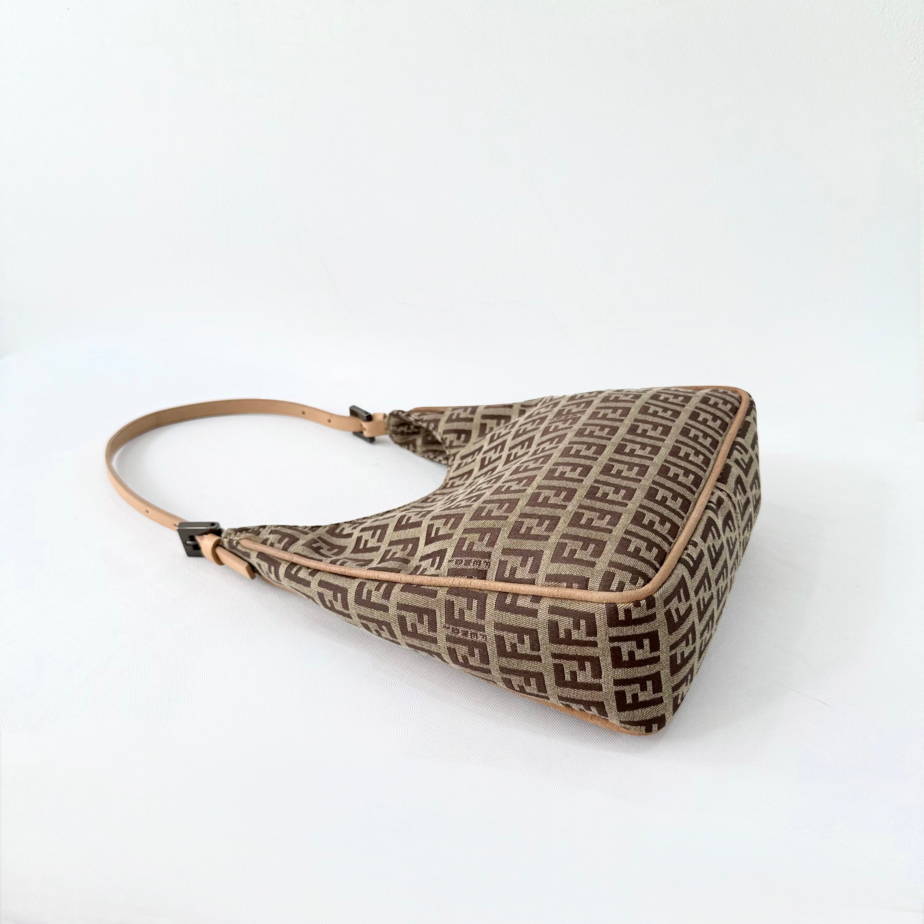 Fendi Brown Zucchino Canvas and Leather Shoulder Bag