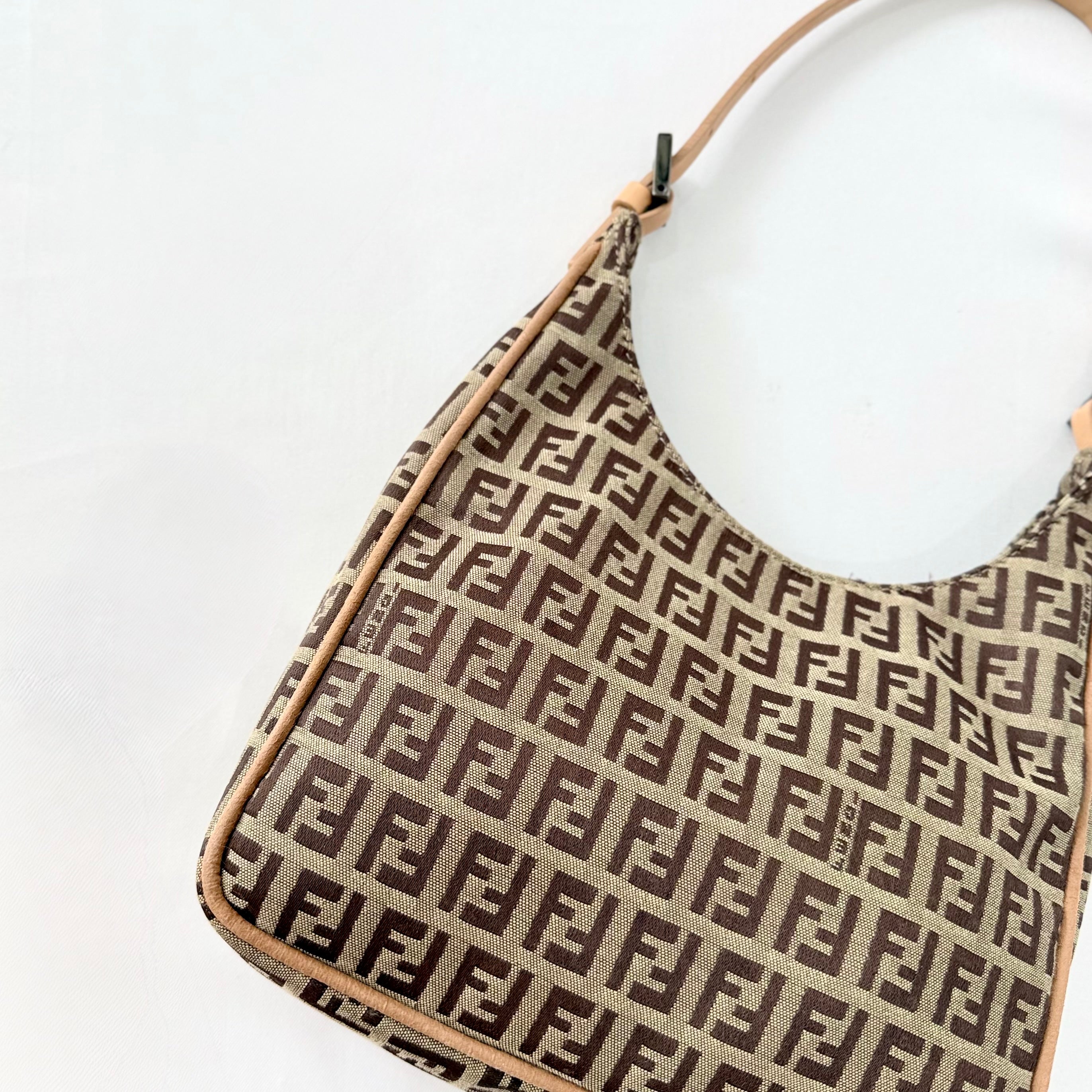 Fendi Brown Zucchino Canvas and Leather Shoulder Bag