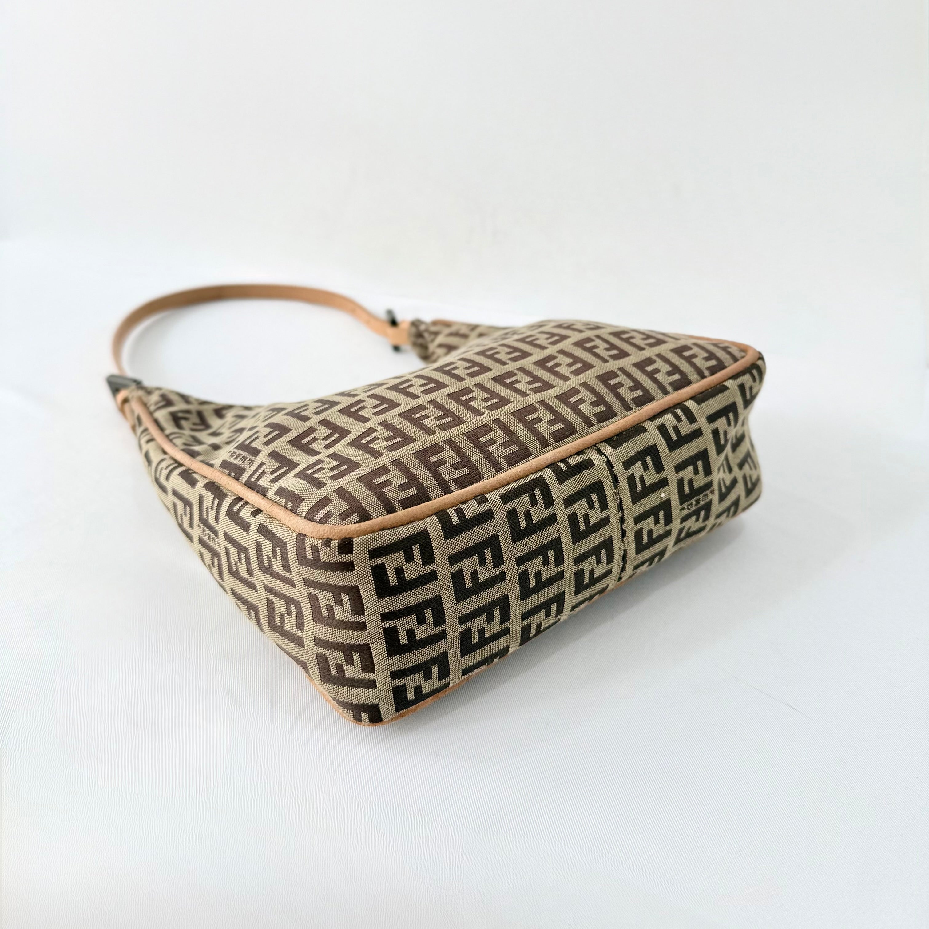 Fendi Brown Zucchino Canvas and Leather Shoulder Bag