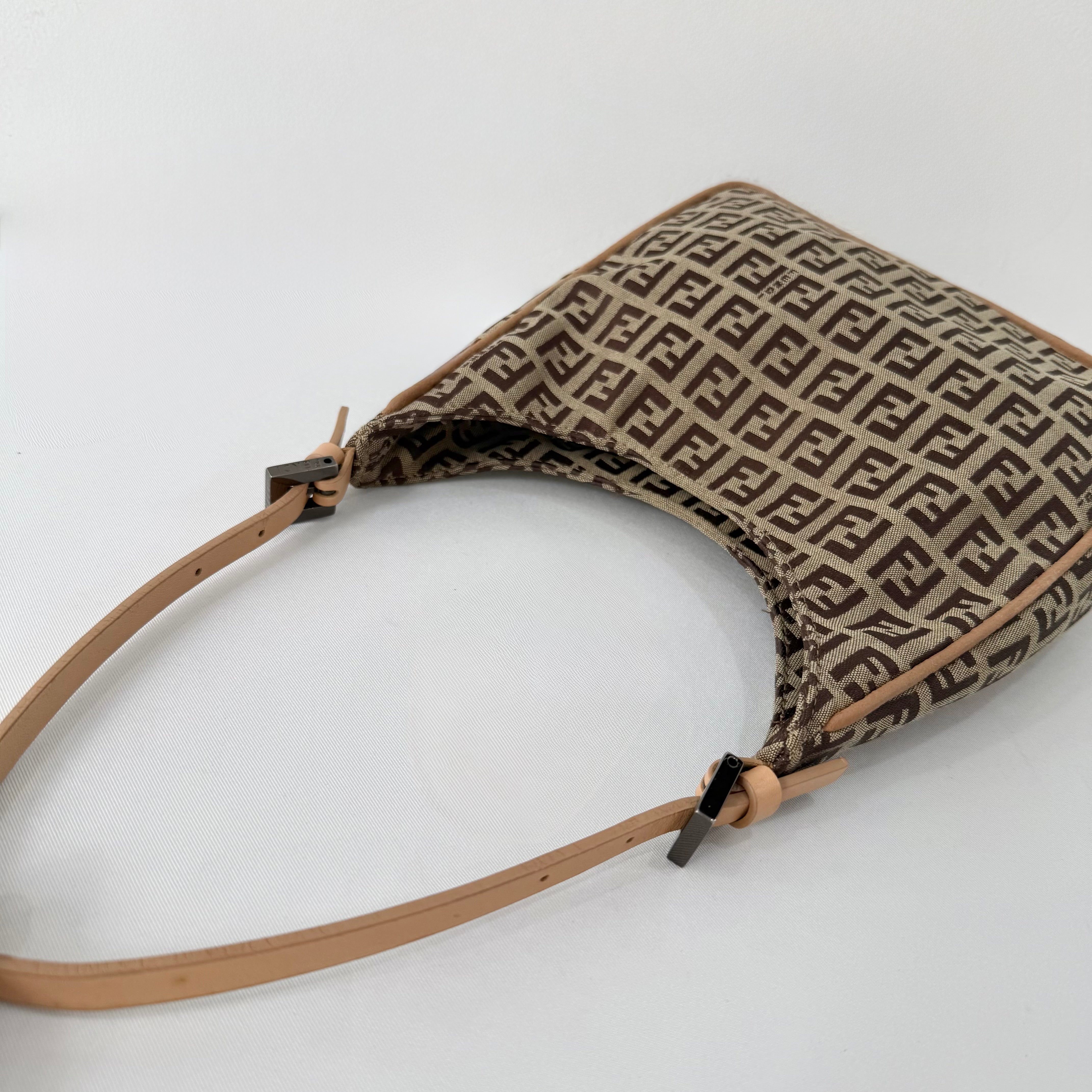 Fendi Brown Zucchino Canvas and Leather Shoulder Bag