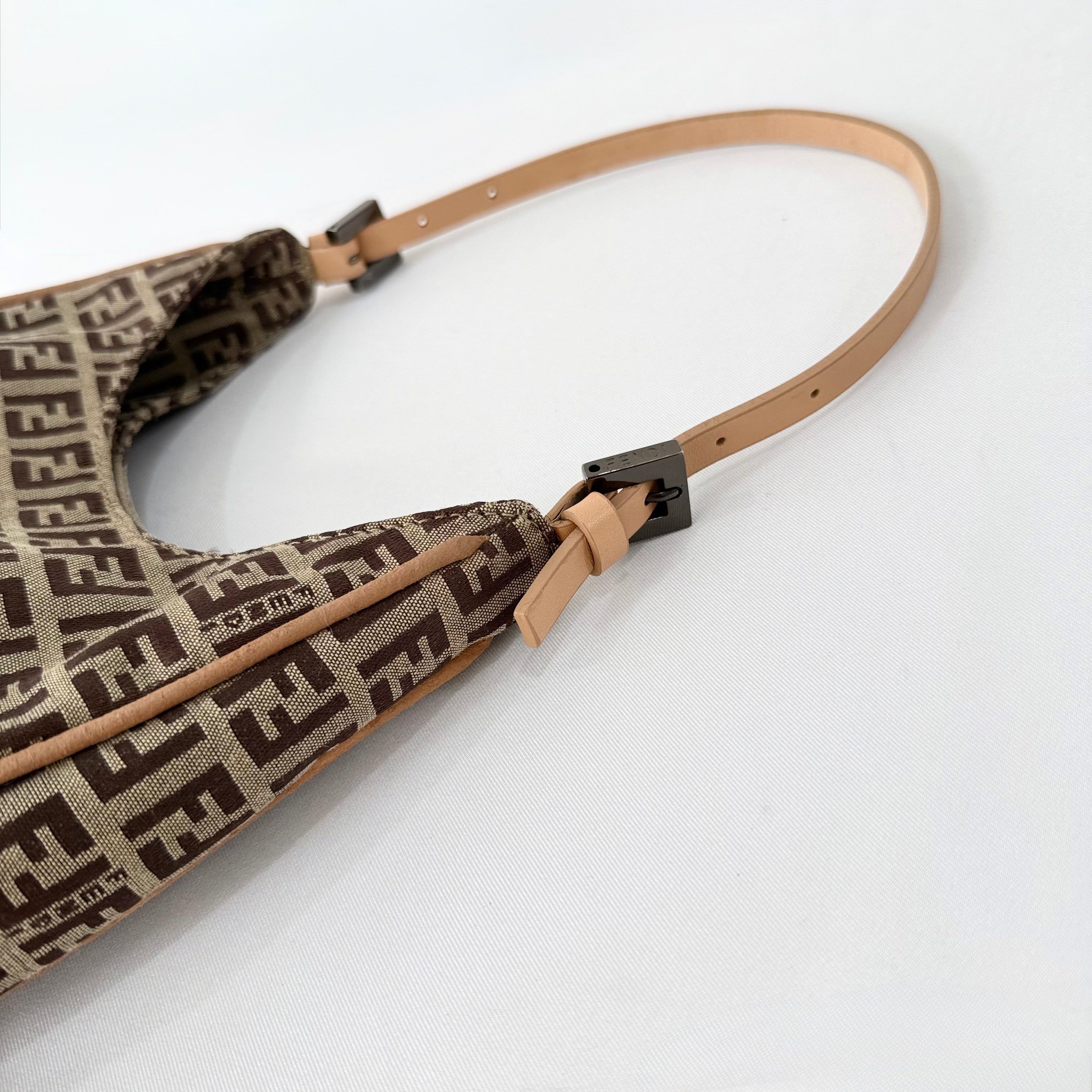 Fendi Brown Zucchino Canvas and Leather Shoulder Bag