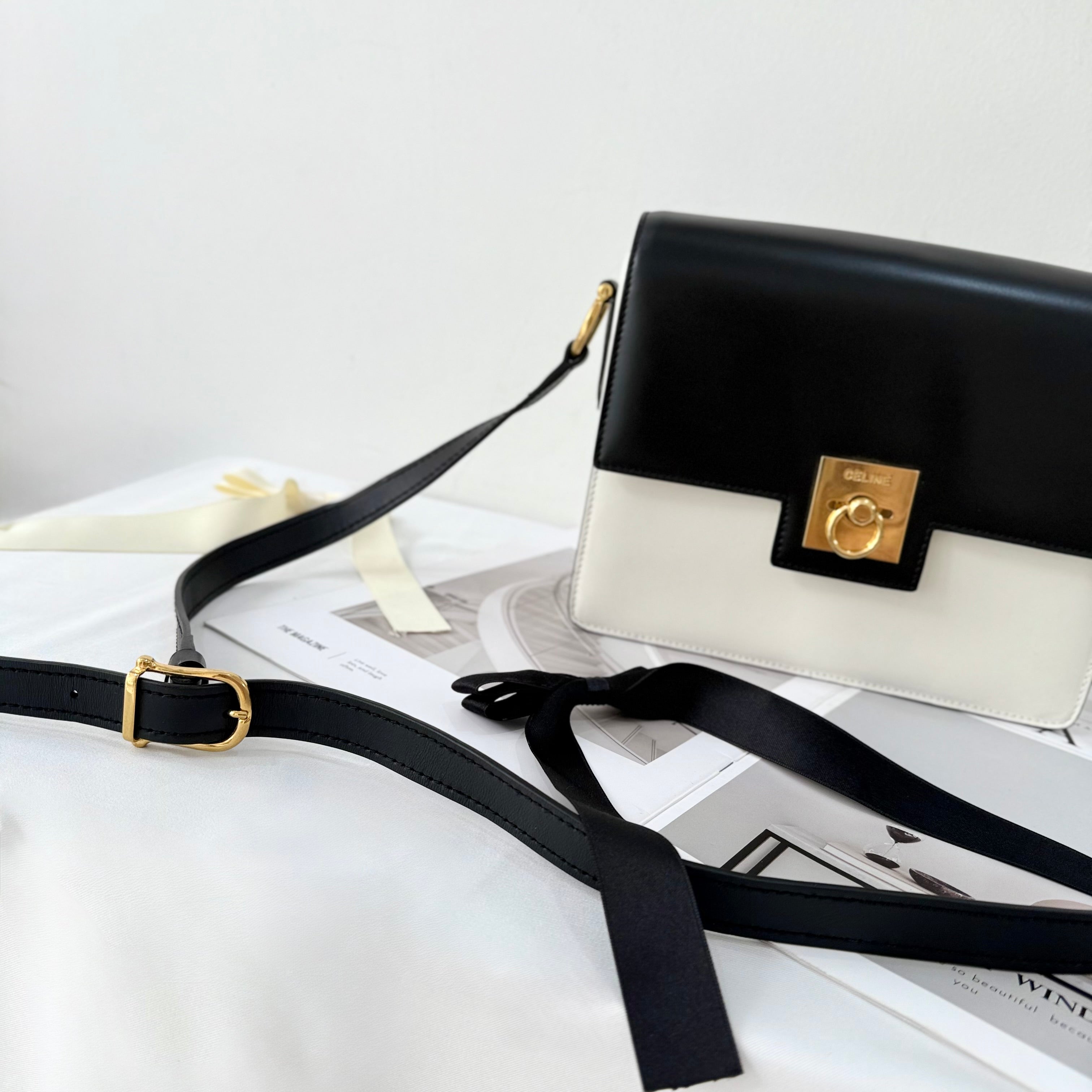 Celine Box White Black Shoulder Bag