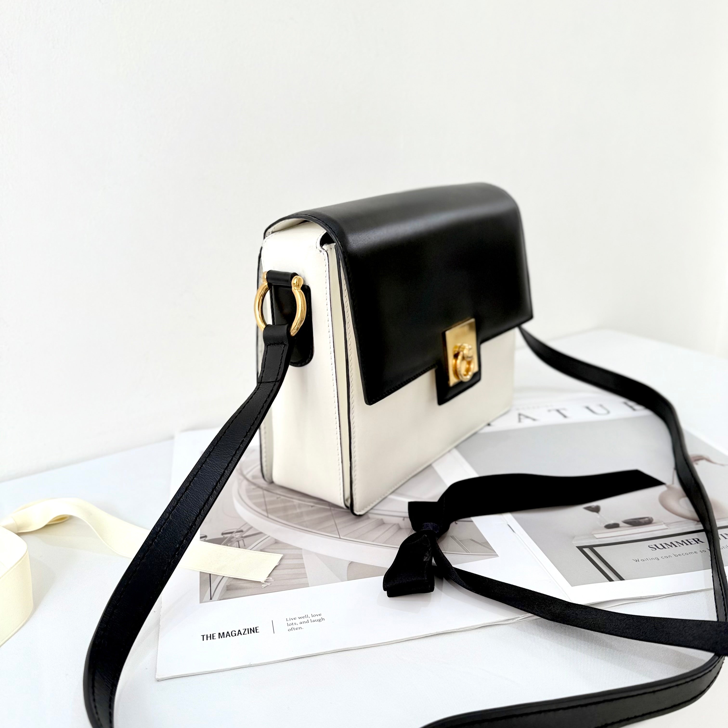 Celine Box White Black Shoulder Bag